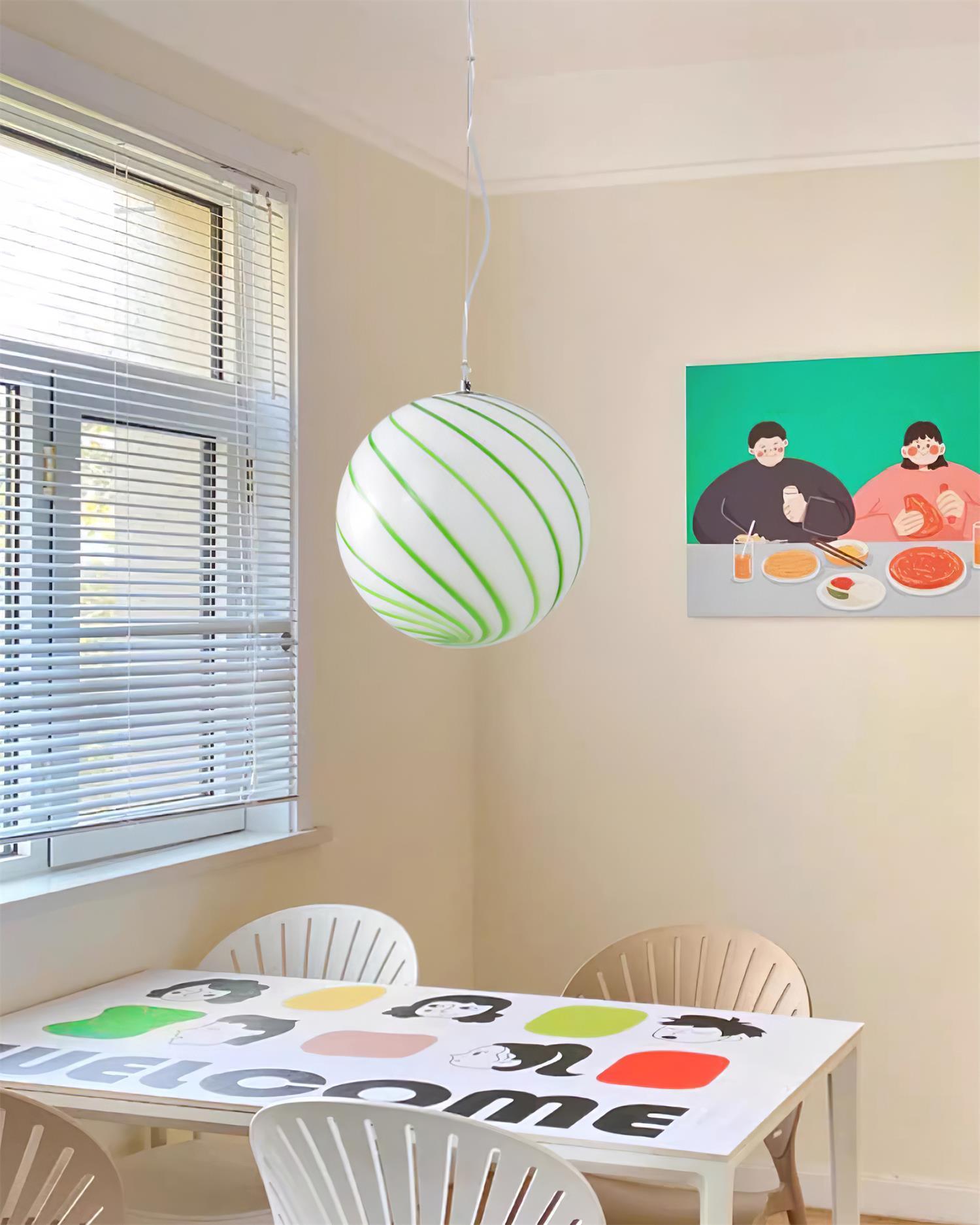 Pendant Lamp Glass Globe Light with Green Swirl Stripes - Letslighting