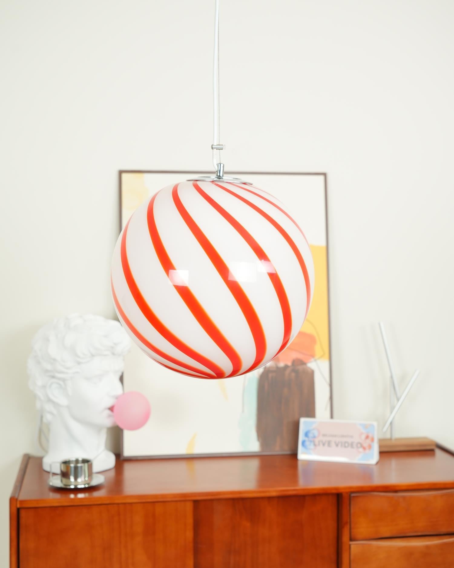 Pendant Lamp Glass Globe Light with Green Swirl Stripes - Letslighting