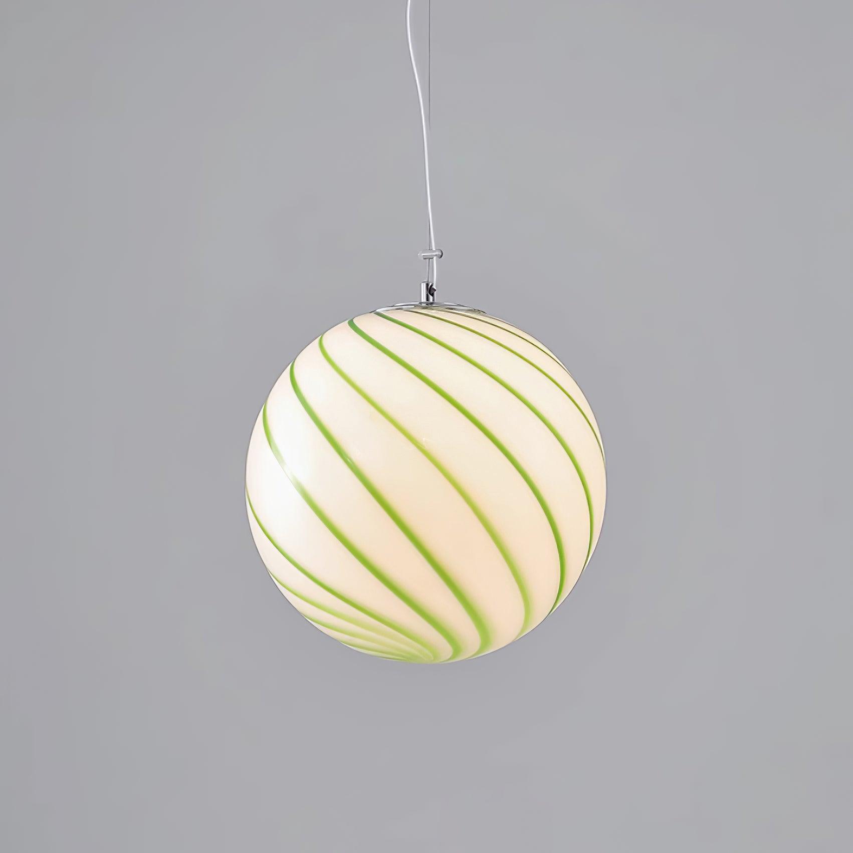 Pendant Lamp Glass Globe Light with Green Swirl Stripes - Letslighting