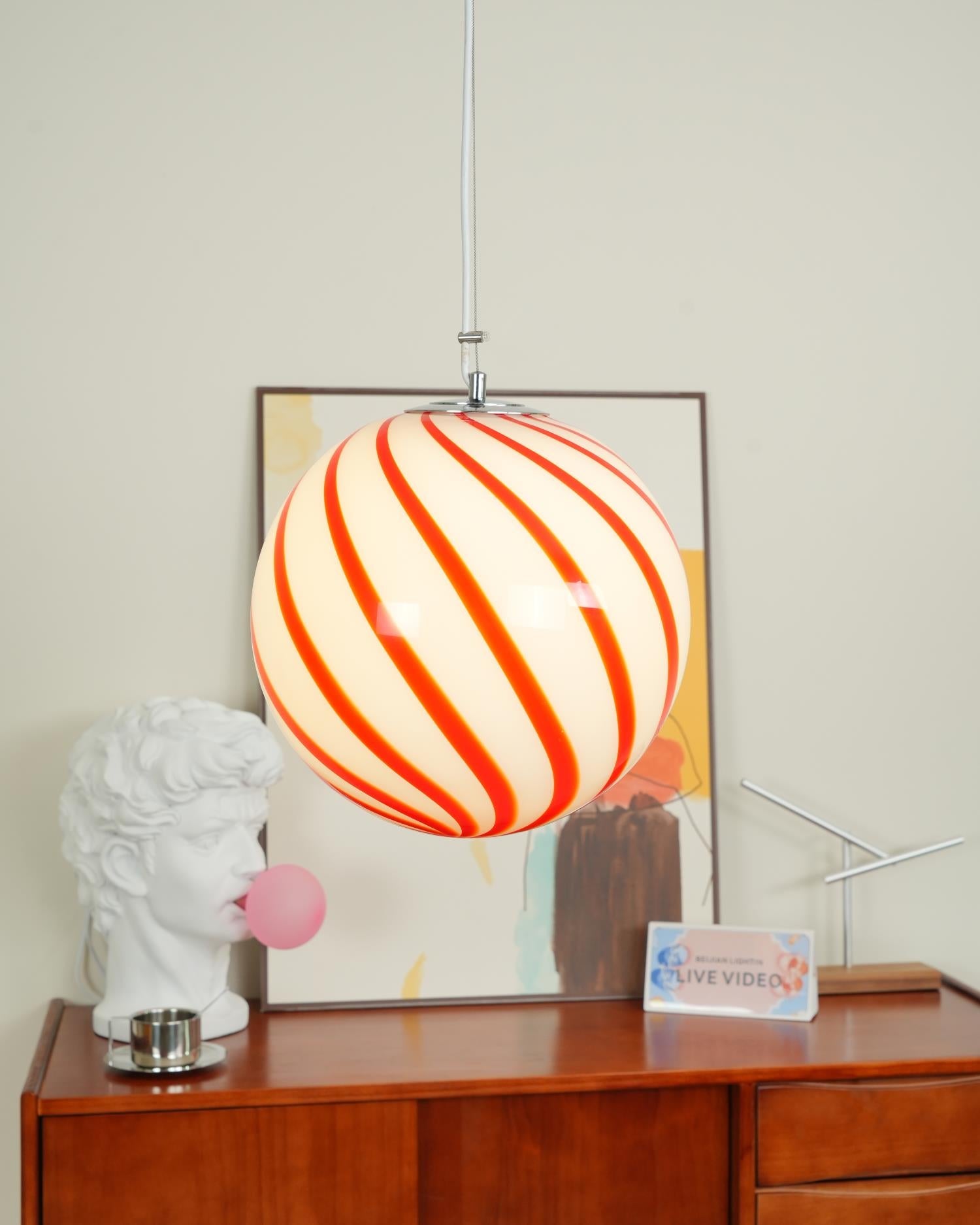 Pendant Lamp Glass Globe Light with Green Swirl Stripes - Letslighting
