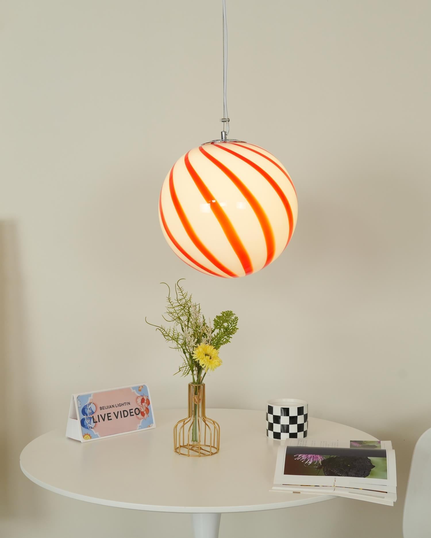 Pendant Lamp Glass Globe Light with Green Swirl Stripes - Letslighting