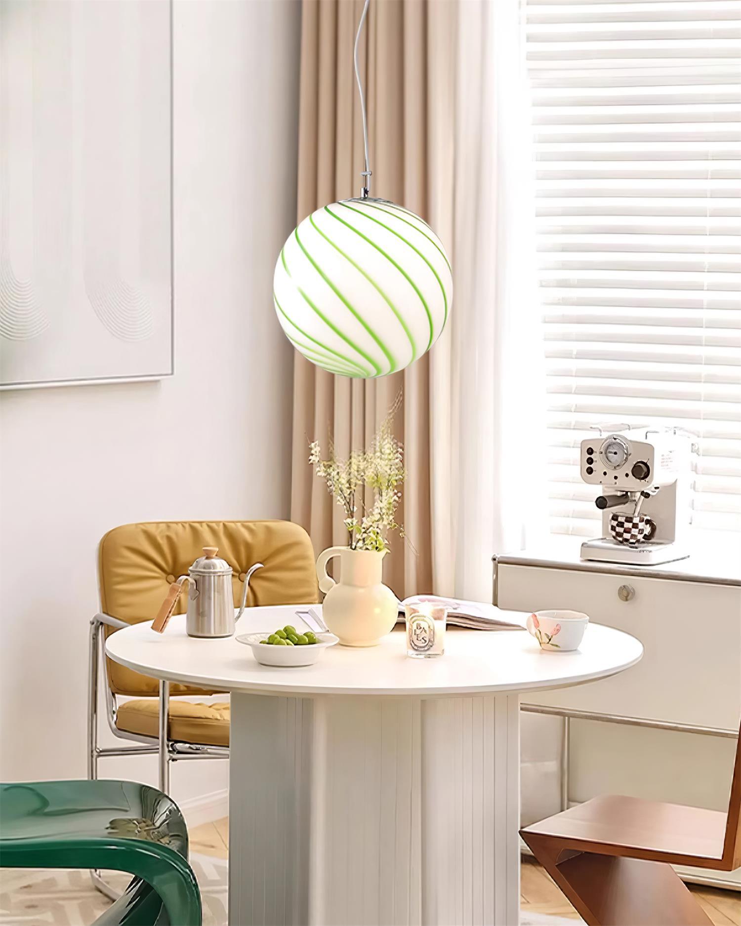 Pendant Lamp Glass Globe Light with Green Swirl Stripes - Letslighting