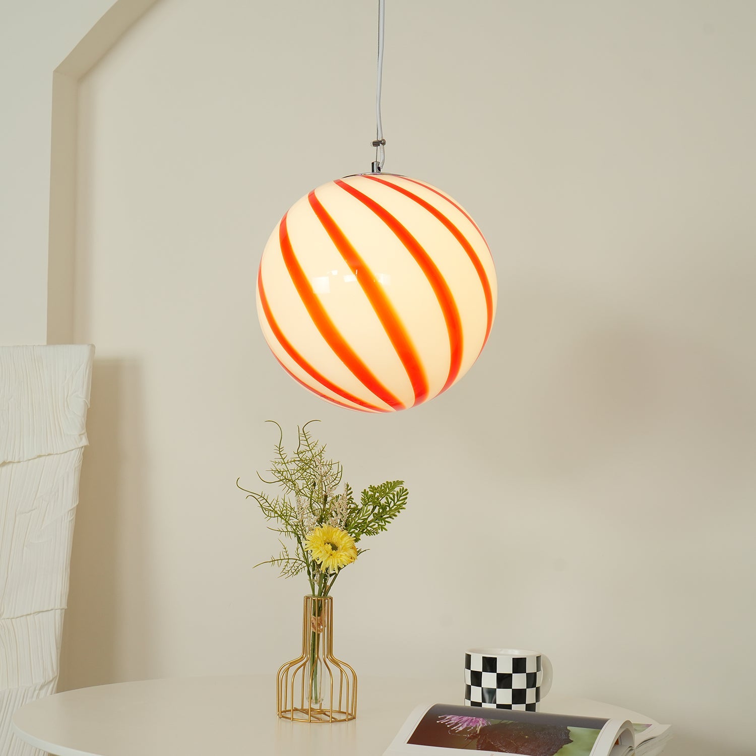 Pendant Lamp Glass Globe Light with Green Swirl Stripes - Letslighting