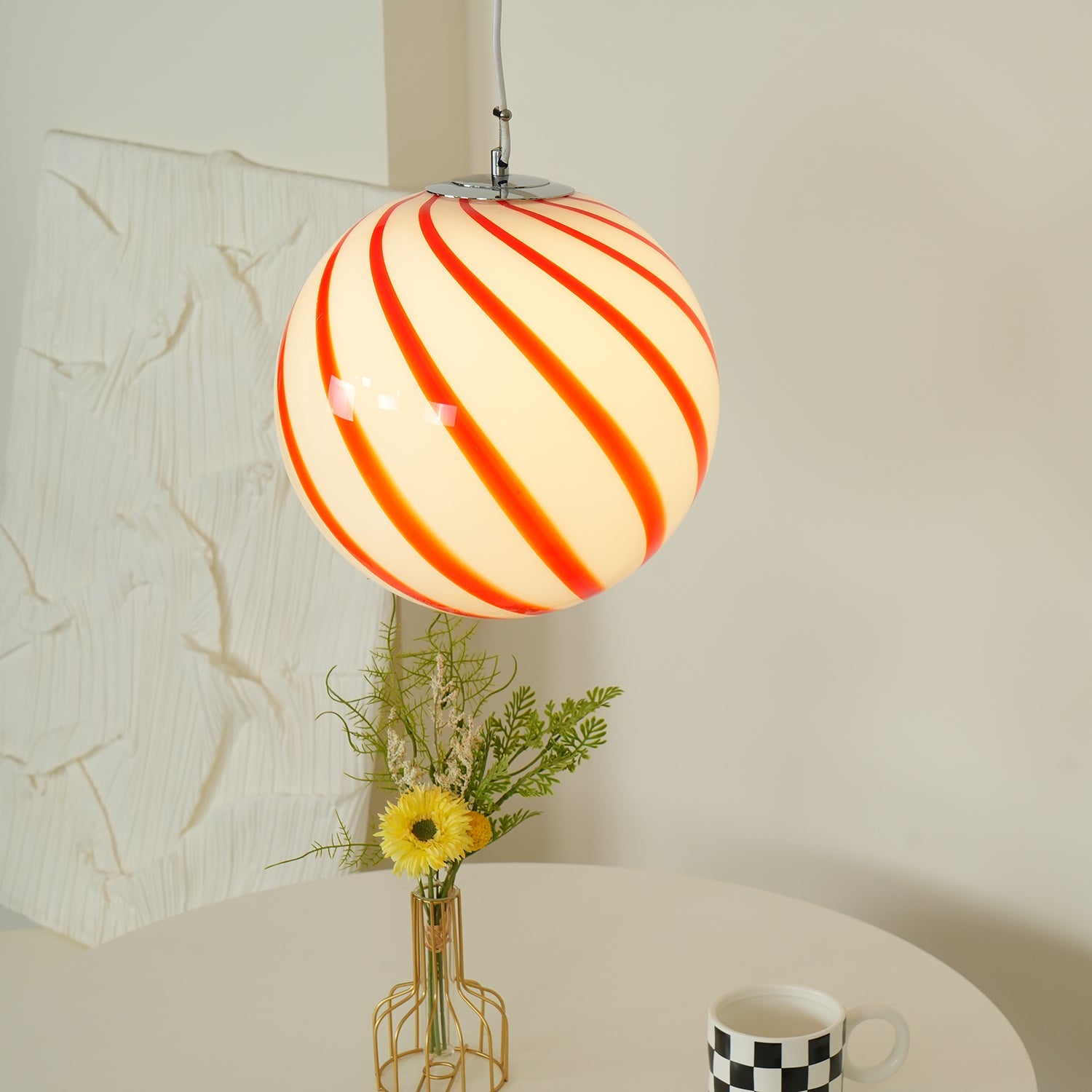 Pendant Lamp Glass Globe Light with Green Swirl Stripes - Letslighting