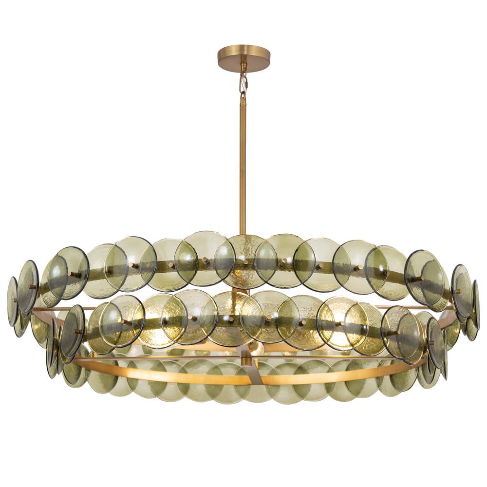 Aurora Chandelier Amber Pressed Glass Disc Round