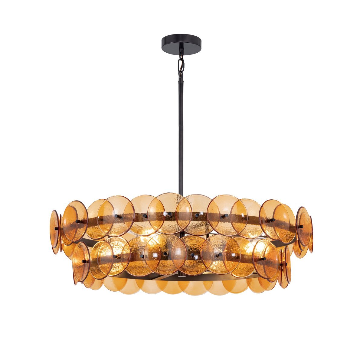 Aurora Chandelier Amber Pressed Glass Disc Round