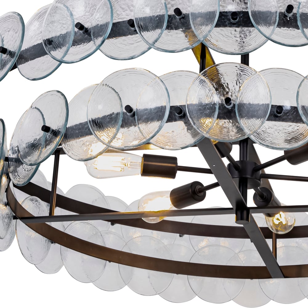 Aurora Chandelier Amber Pressed Glass Disc Round