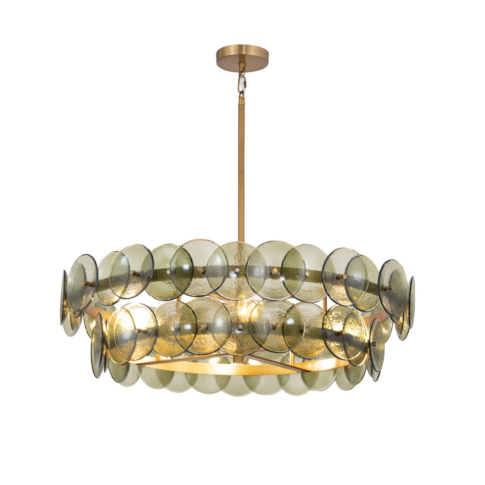 Aurora Chandelier Amber Pressed Glass Disc Round