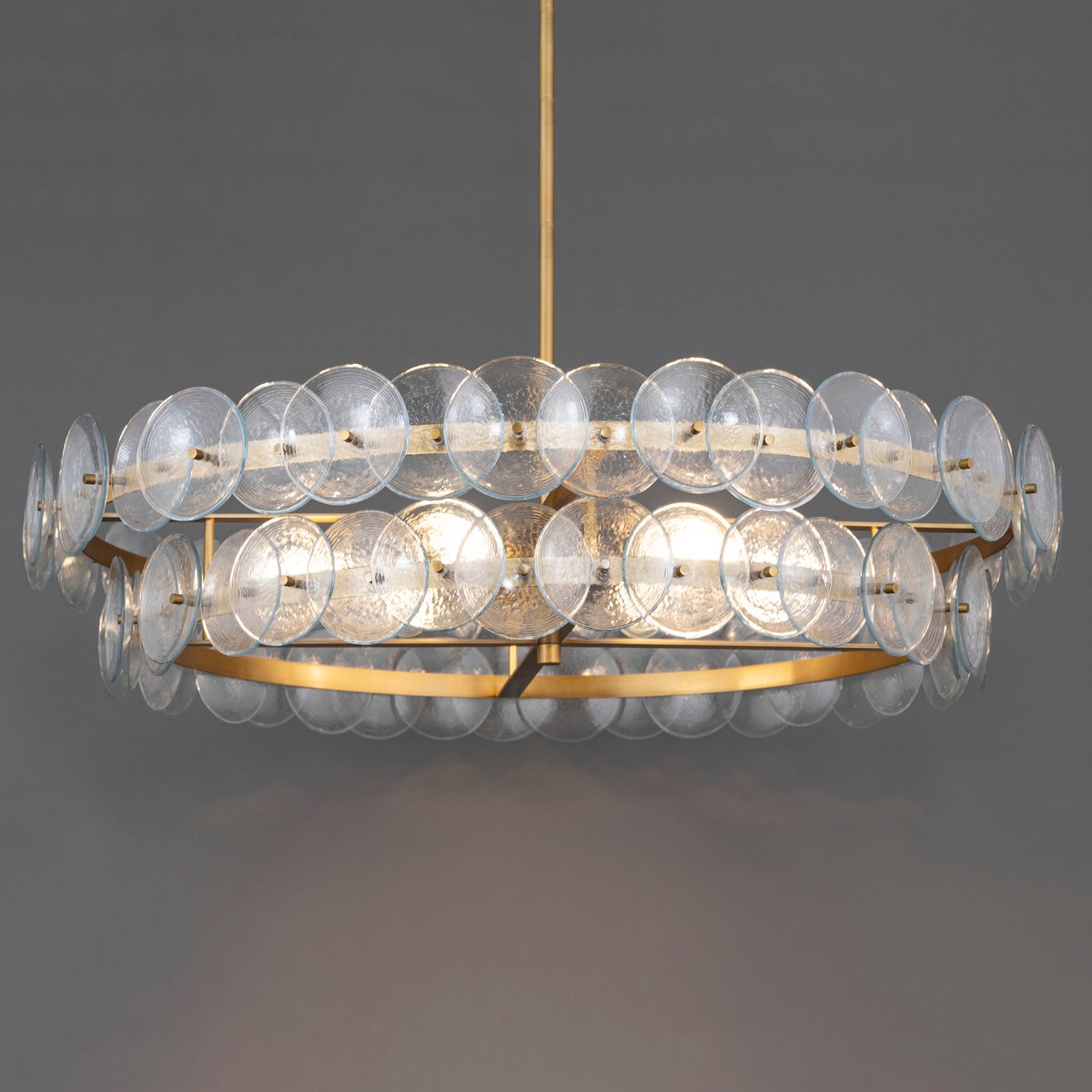 Aurora Chandelier Amber Pressed Glass Disc Round