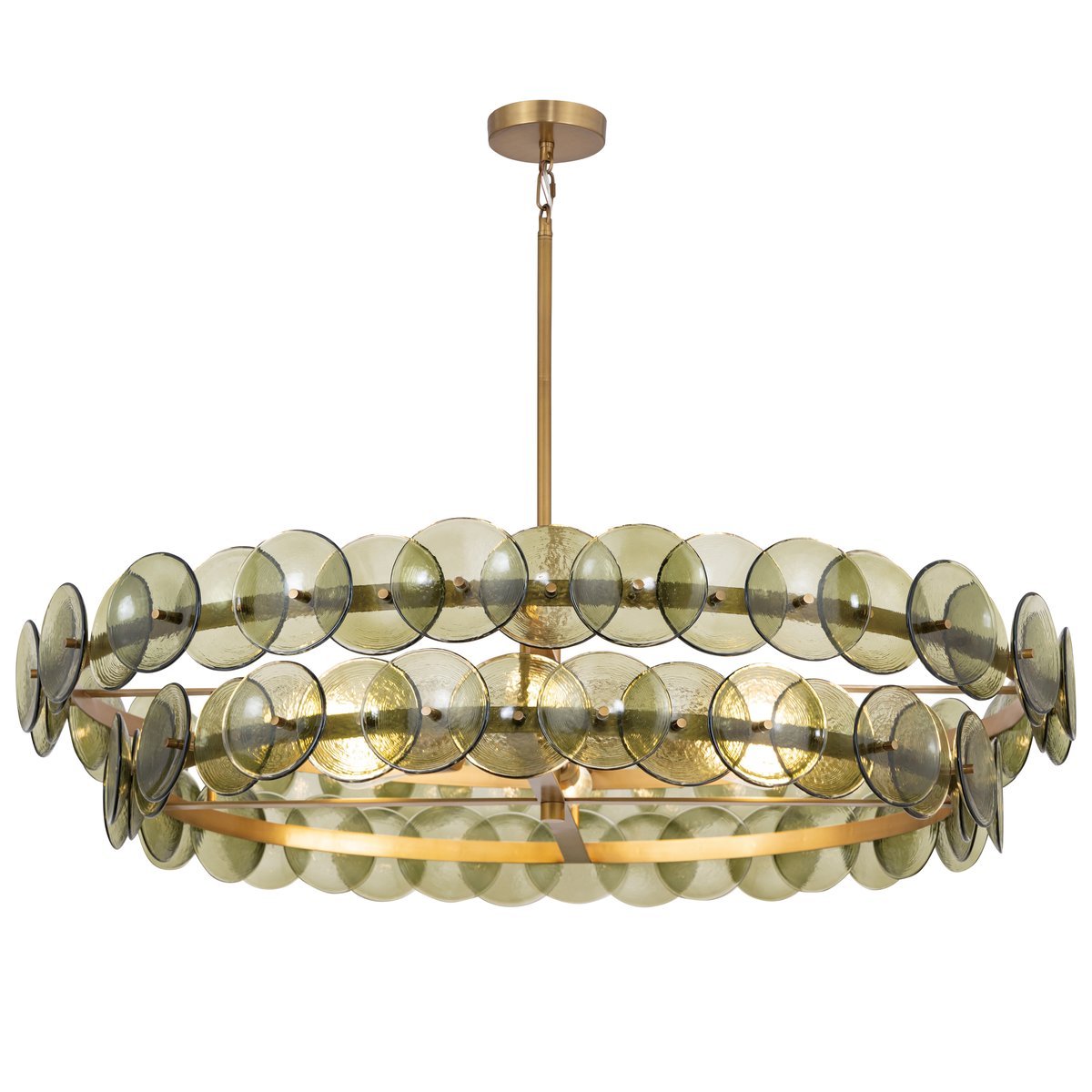 Aurora Chandelier Amber Pressed Glass Disc Round