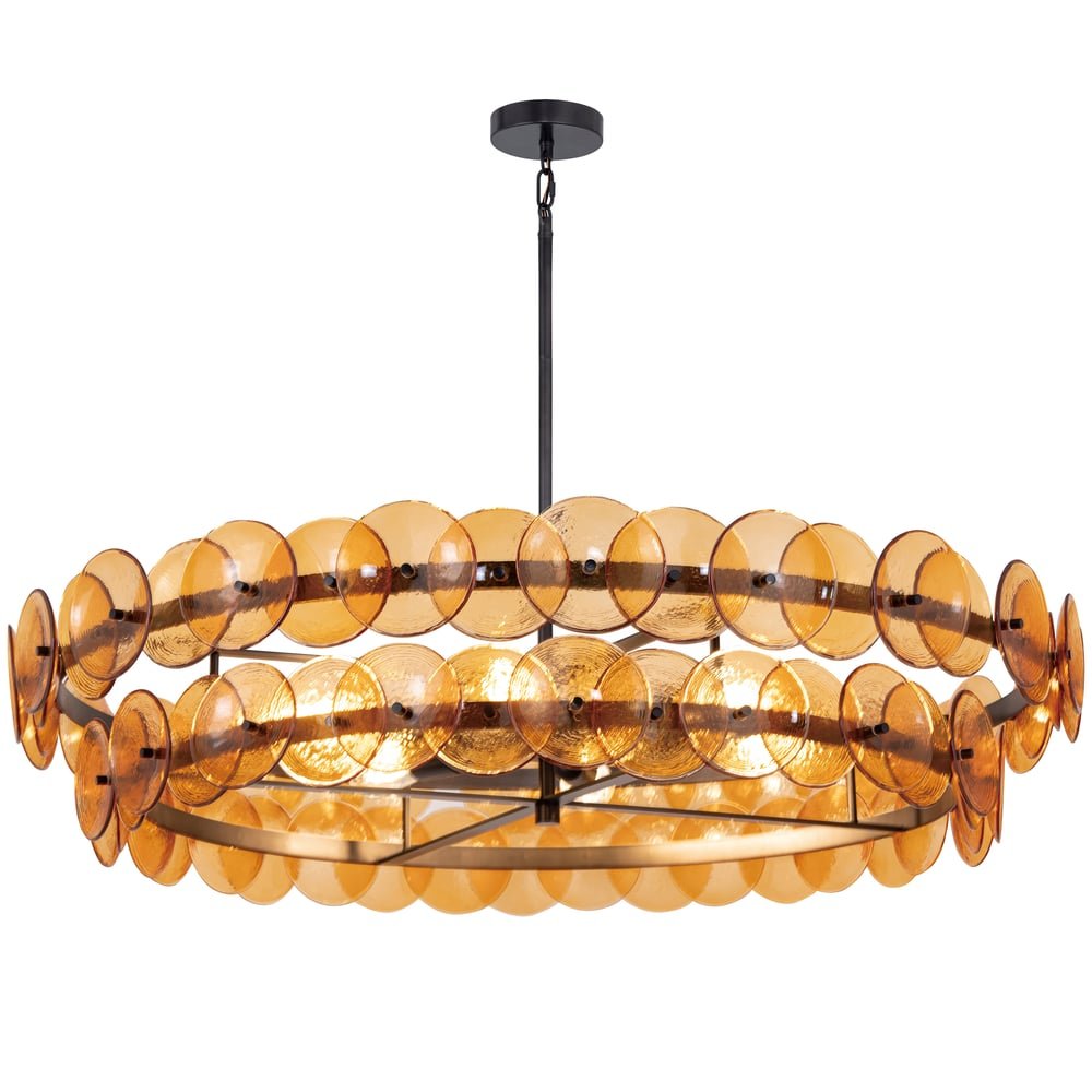 Aurora Chandelier Amber Pressed Glass Disc Round