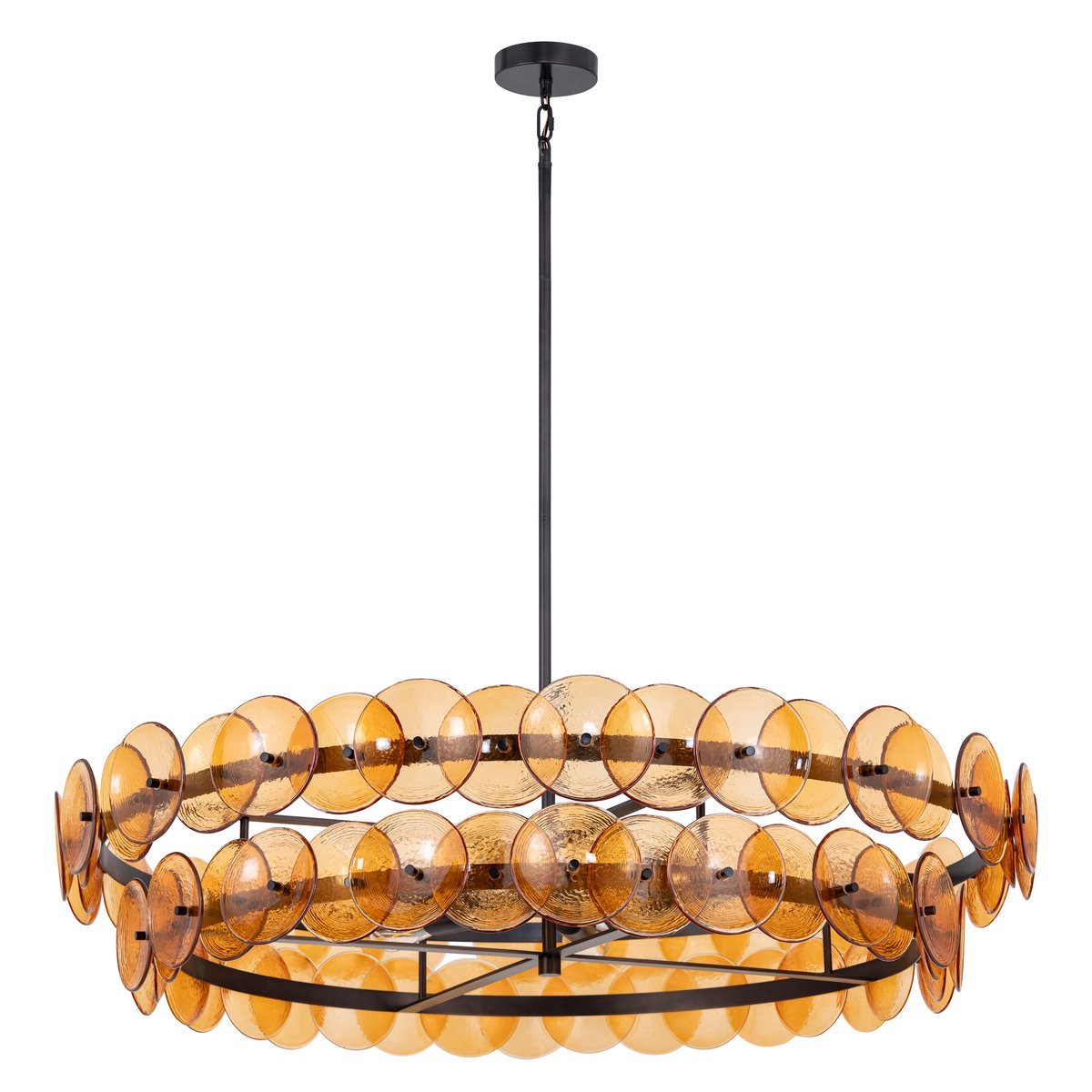 Aurora Chandelier Amber Pressed Glass Disc Round