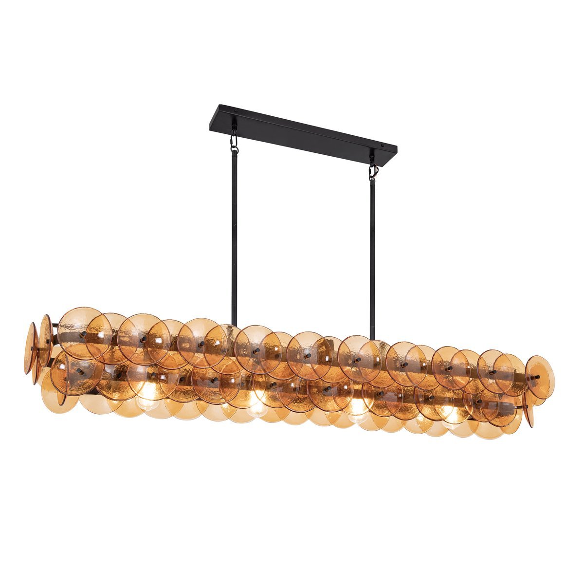 Aurora Chandelier Linear Amber Pressed Glass Disc Modern