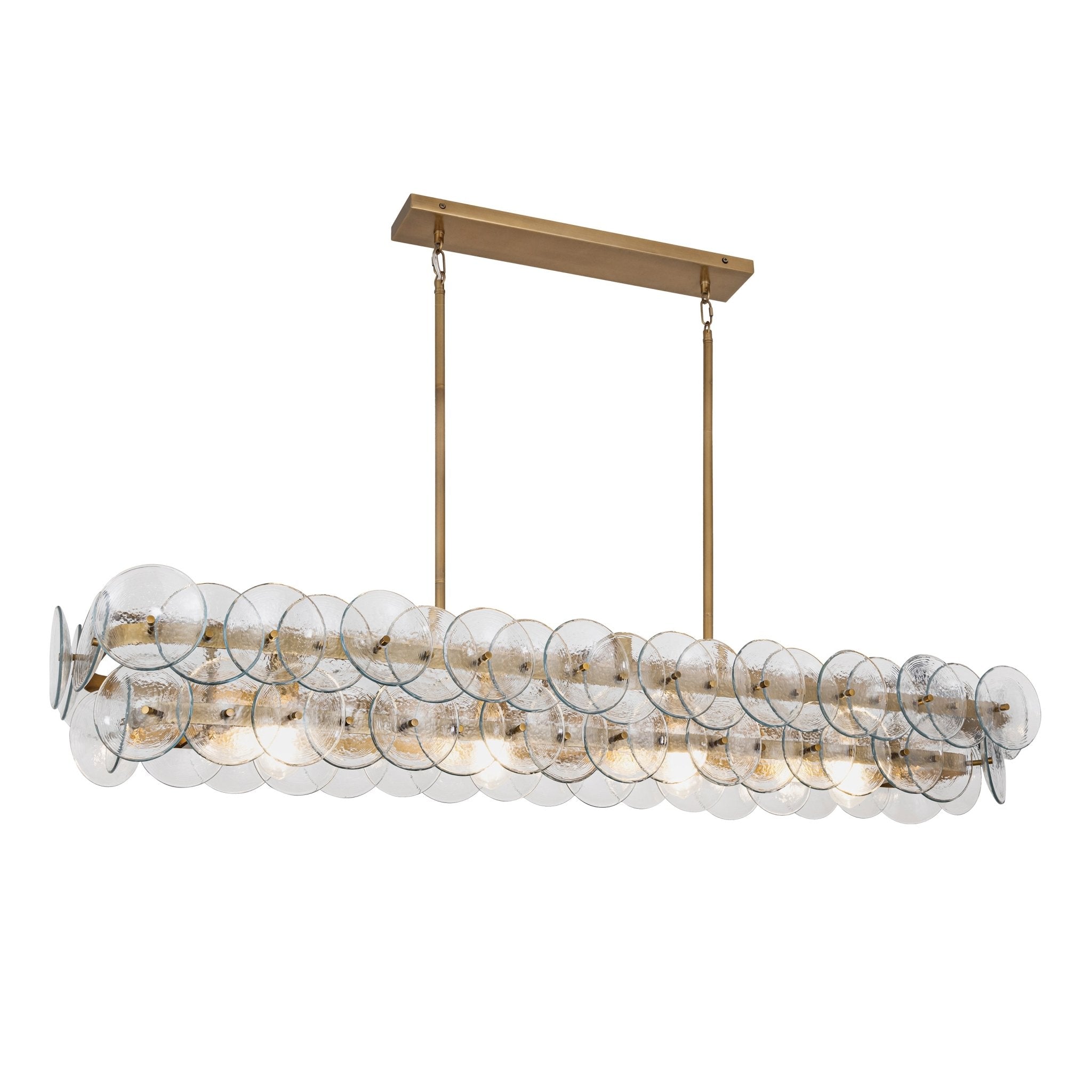 Aurora Chandelier Linear Amber Pressed Glass Disc Modern