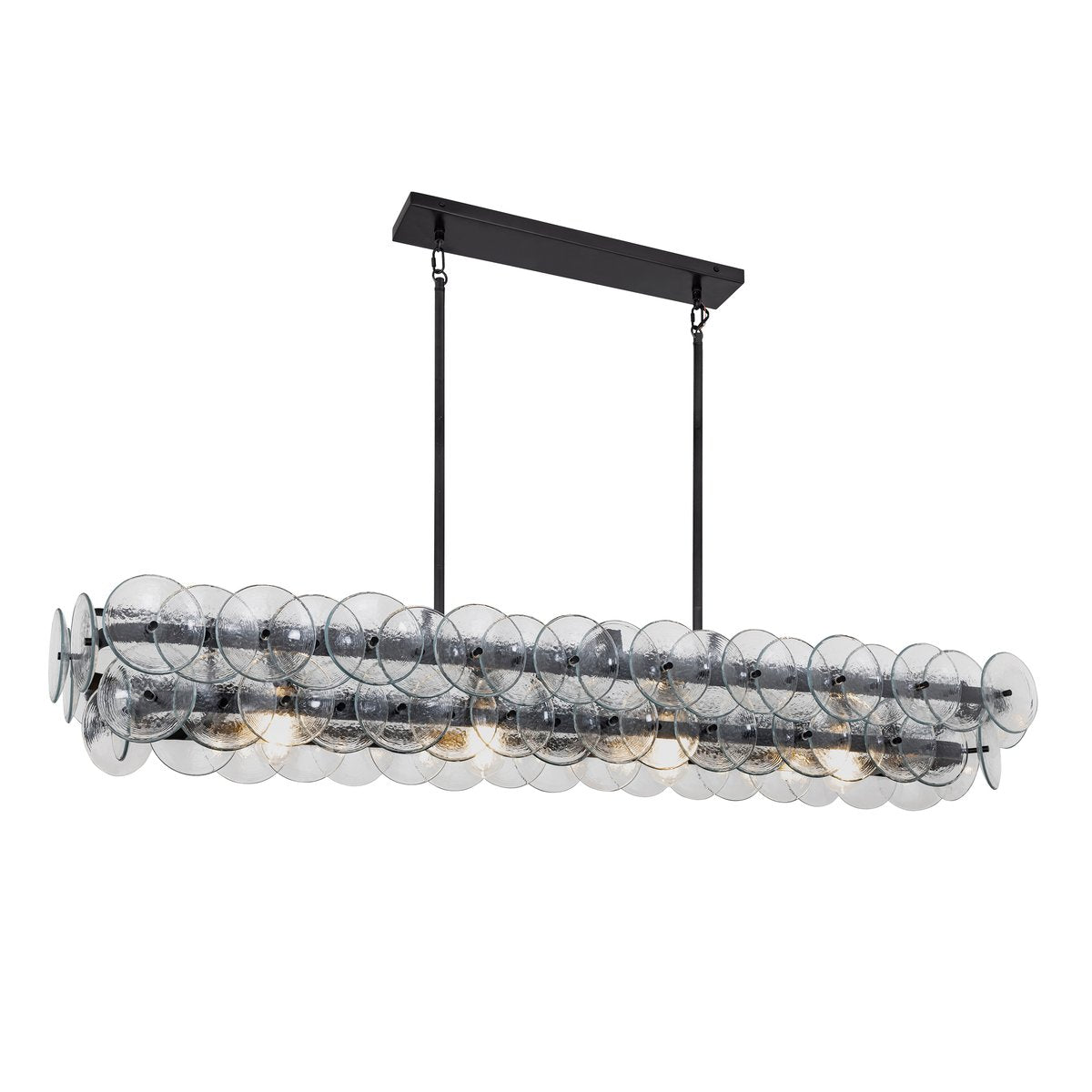 Aurora Chandelier Linear Amber Pressed Glass Disc Modern