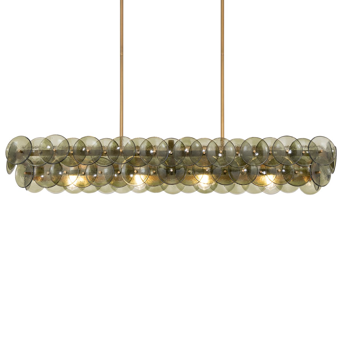 Aurora Chandelier Linear Amber Pressed Glass Disc Modern
