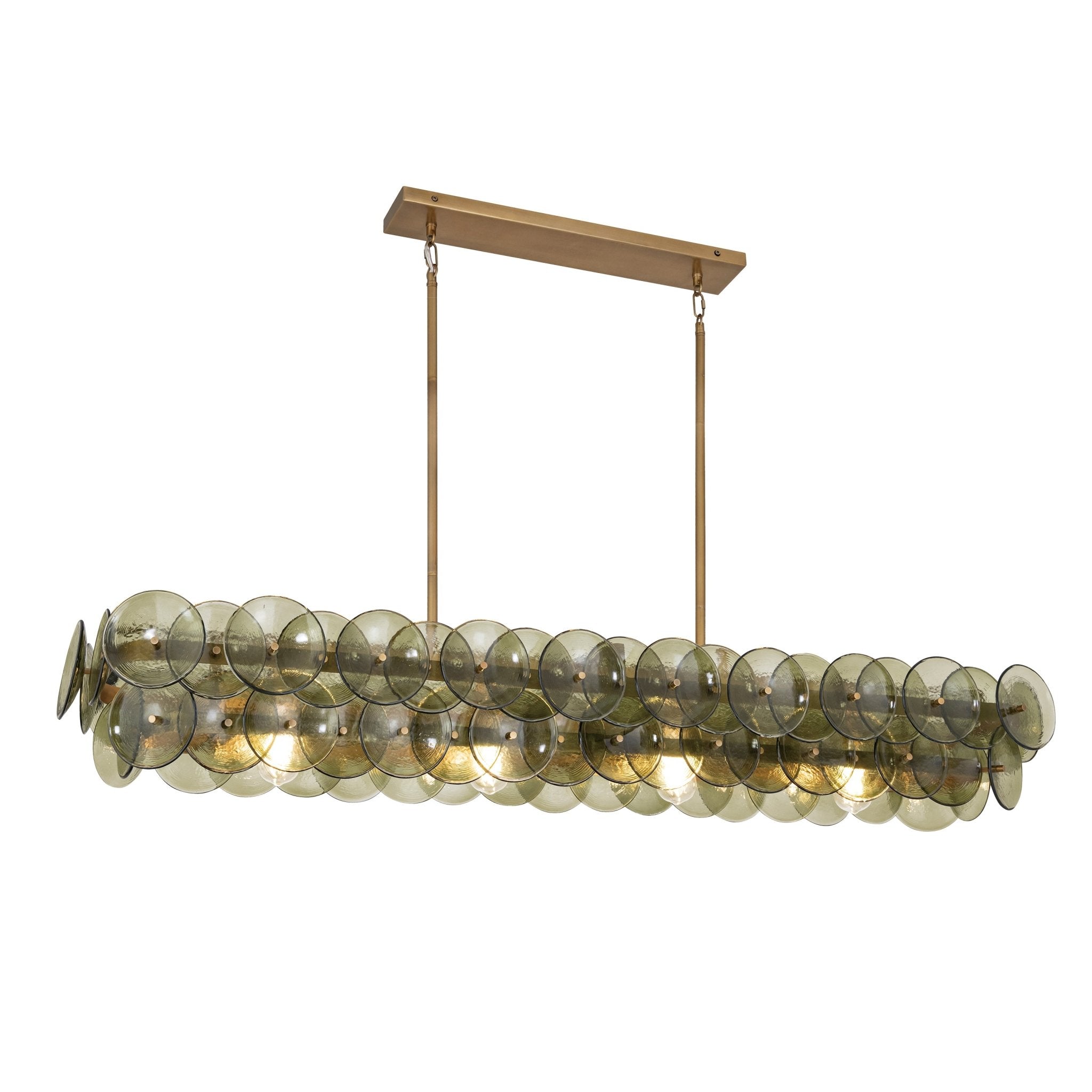 Aurora Chandelier Linear Amber Pressed Glass Disc Modern