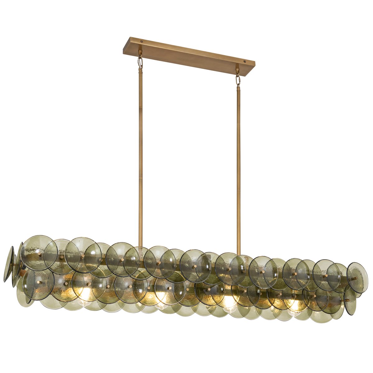 Aurora Chandelier Linear Amber Pressed Glass Disc Modern