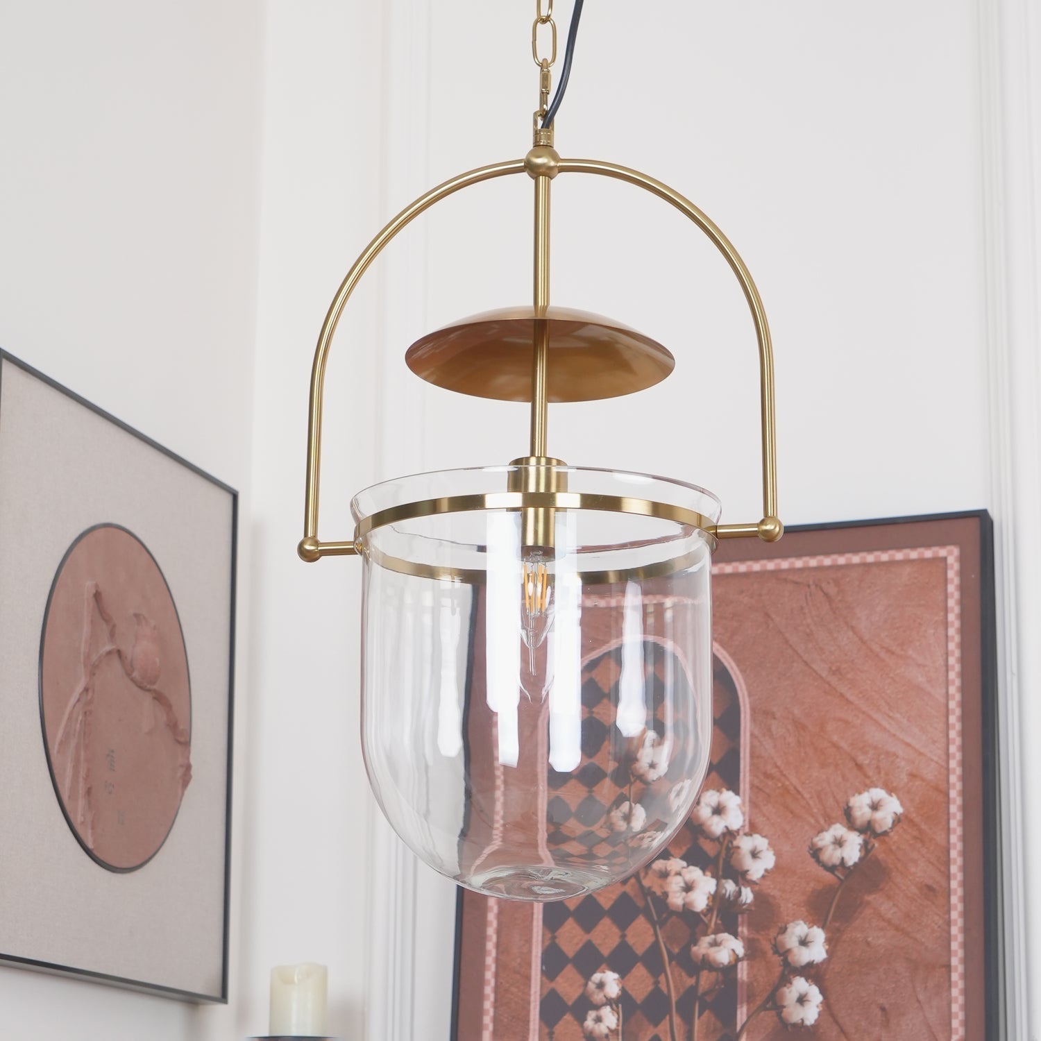 Lustra Pendant Lamp Glass Brass Vintage for Living Room - Letslighting