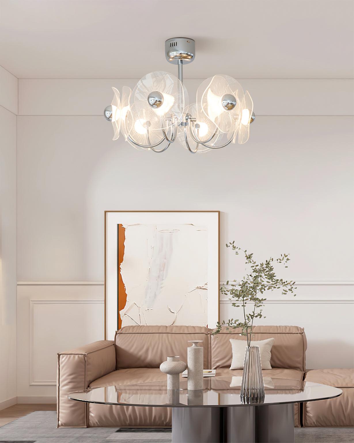 Lotus Chandelier Curved Petal Arms Modern Living Room - Letslighting