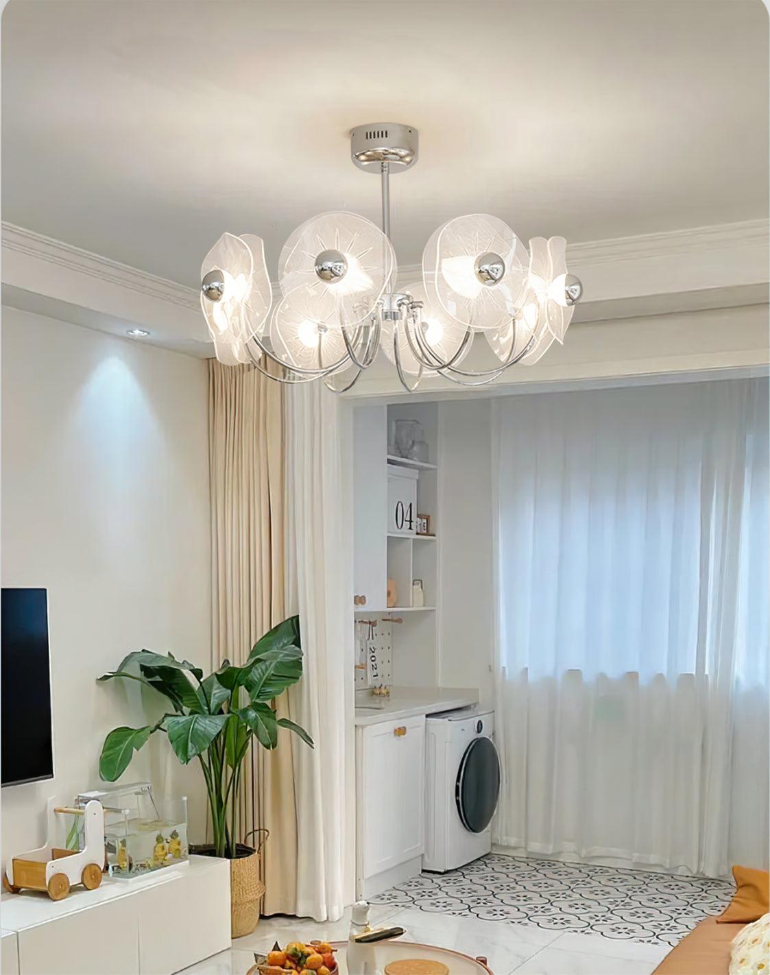 Lotus Chandelier Curved Petal Arms Modern Living Room - Letslighting