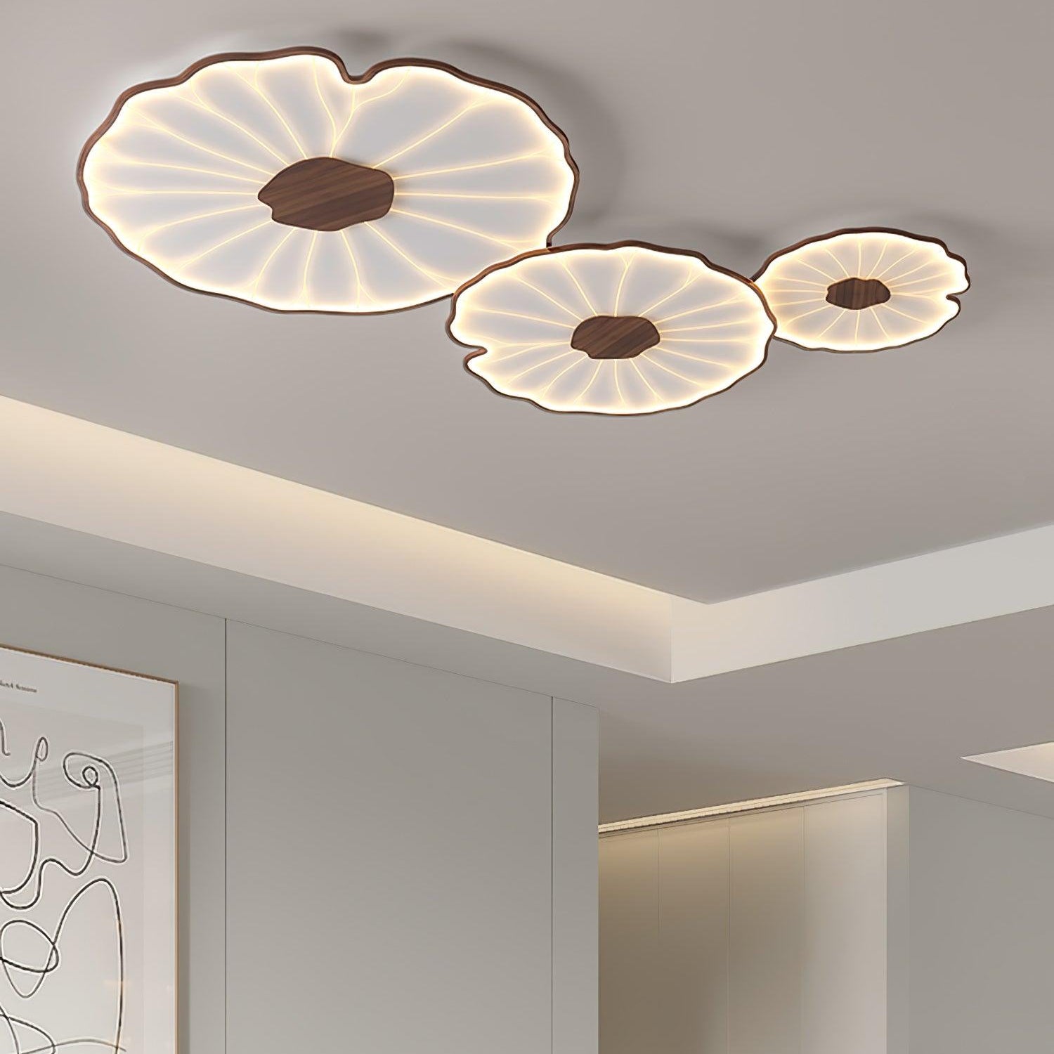 Solara Ceiling Lamp Lotus Leaf with Wooden Finish - Letslighting