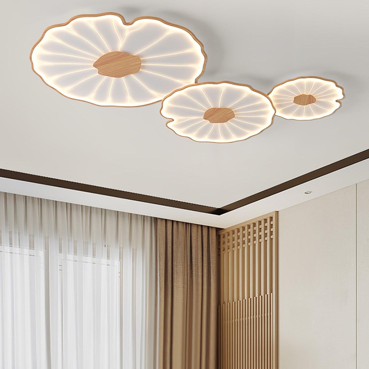 Solara Ceiling Lamp Lotus Leaf with Wooden Finish - Letslighting