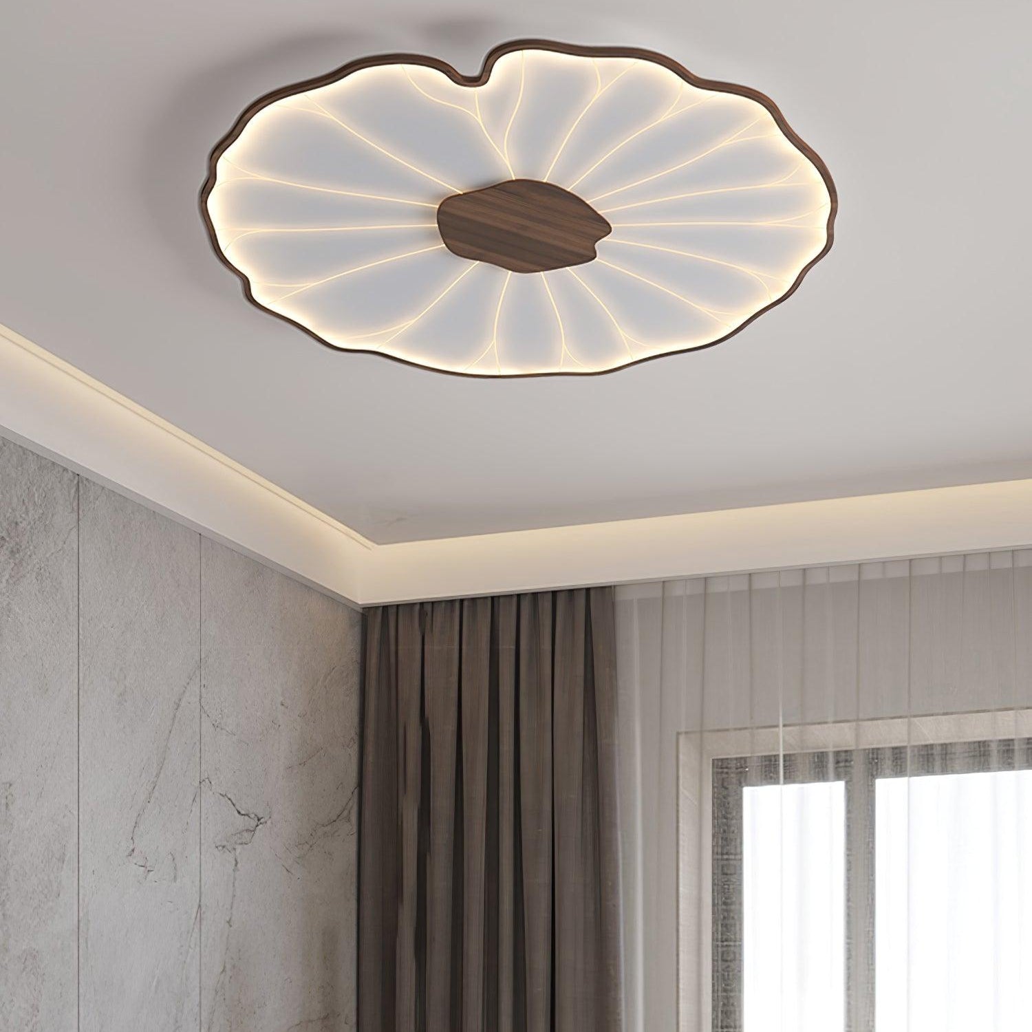 Solara Ceiling Lamp Lotus Leaf with Wooden Finish - Letslighting