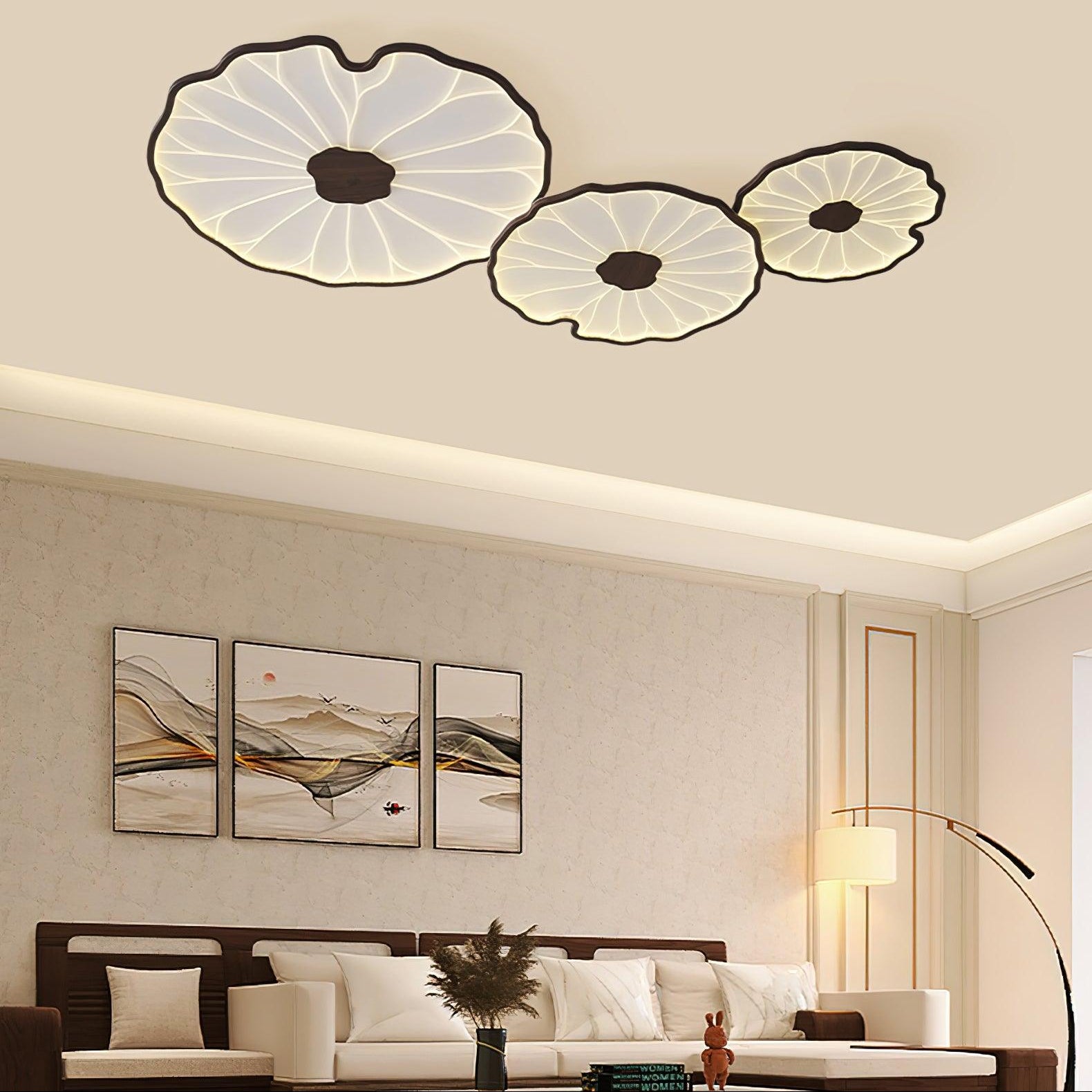 Solara Ceiling Lamp Lotus Leaf with Wooden Finish - Letslighting