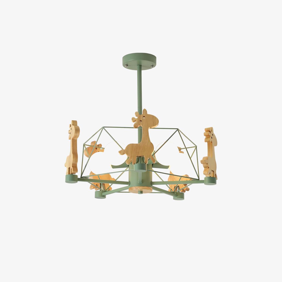 Lustra Chandelier Lovely Deer Wooden Green & Pink - Letslighting