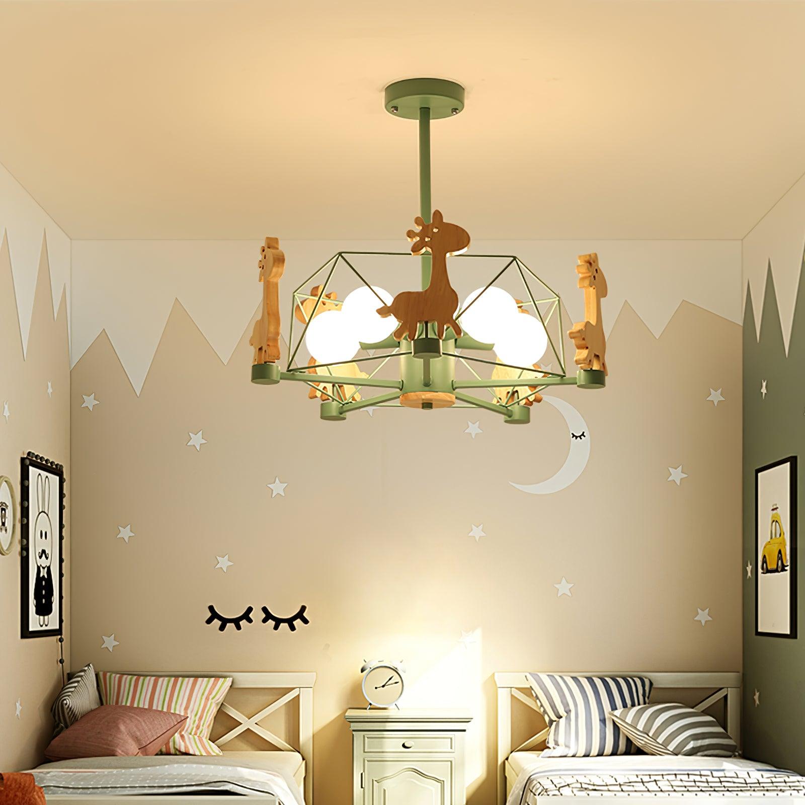 Lustra Chandelier Lovely Deer Wooden Green & Pink - Letslighting