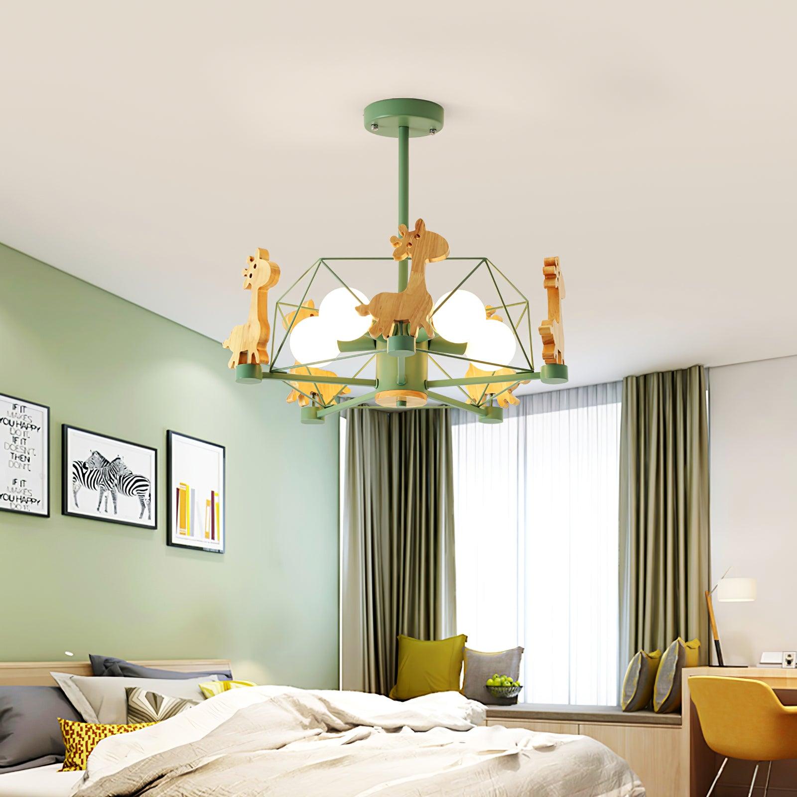 Lustra Chandelier Lovely Deer Wooden Green & Pink - Letslighting