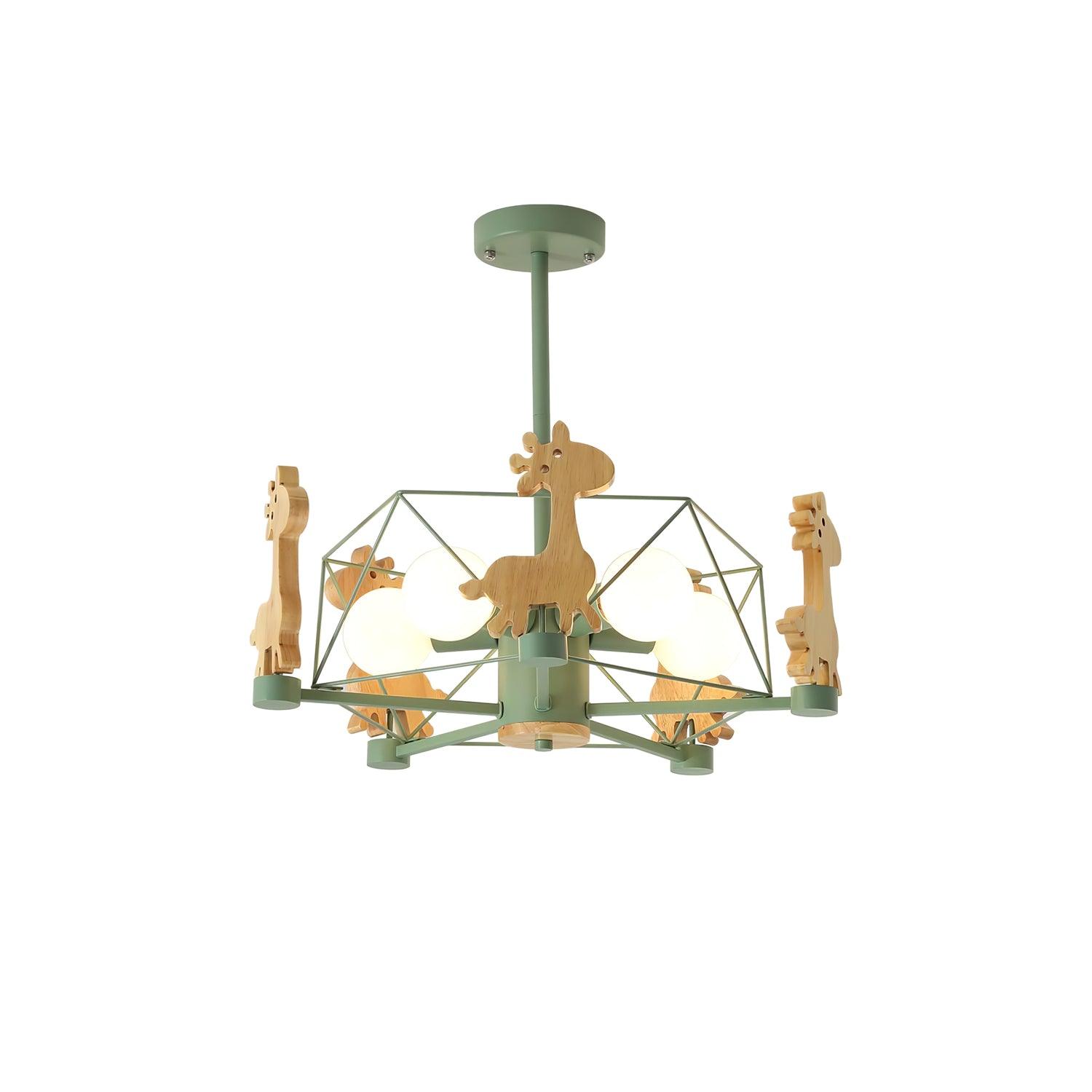Lustra Chandelier Lovely Deer Wooden Green & Pink - Letslighting