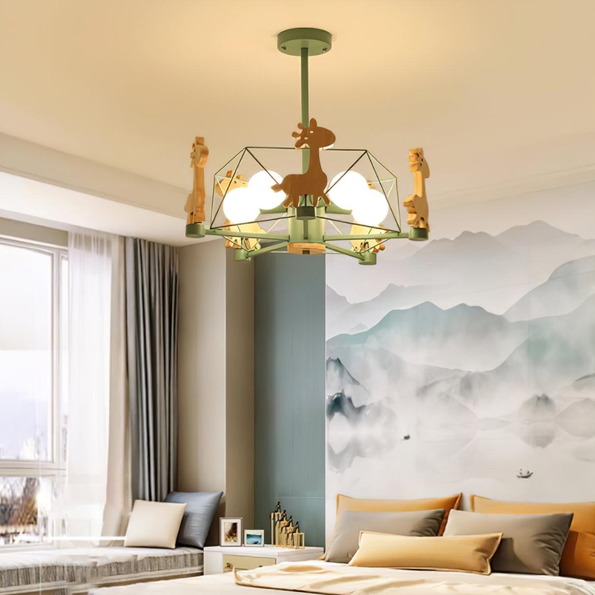 Lustra Chandelier Lovely Deer Wooden Green & Pink - Letslighting