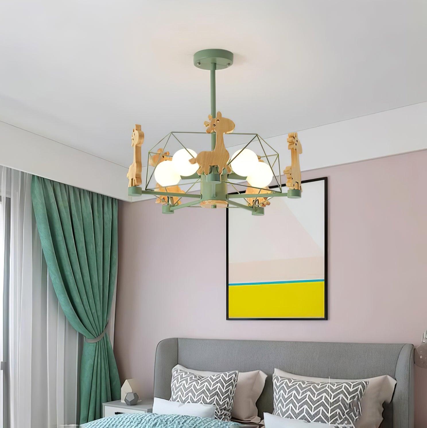 Lustra Chandelier Lovely Deer Wooden Green & Pink - Letslighting