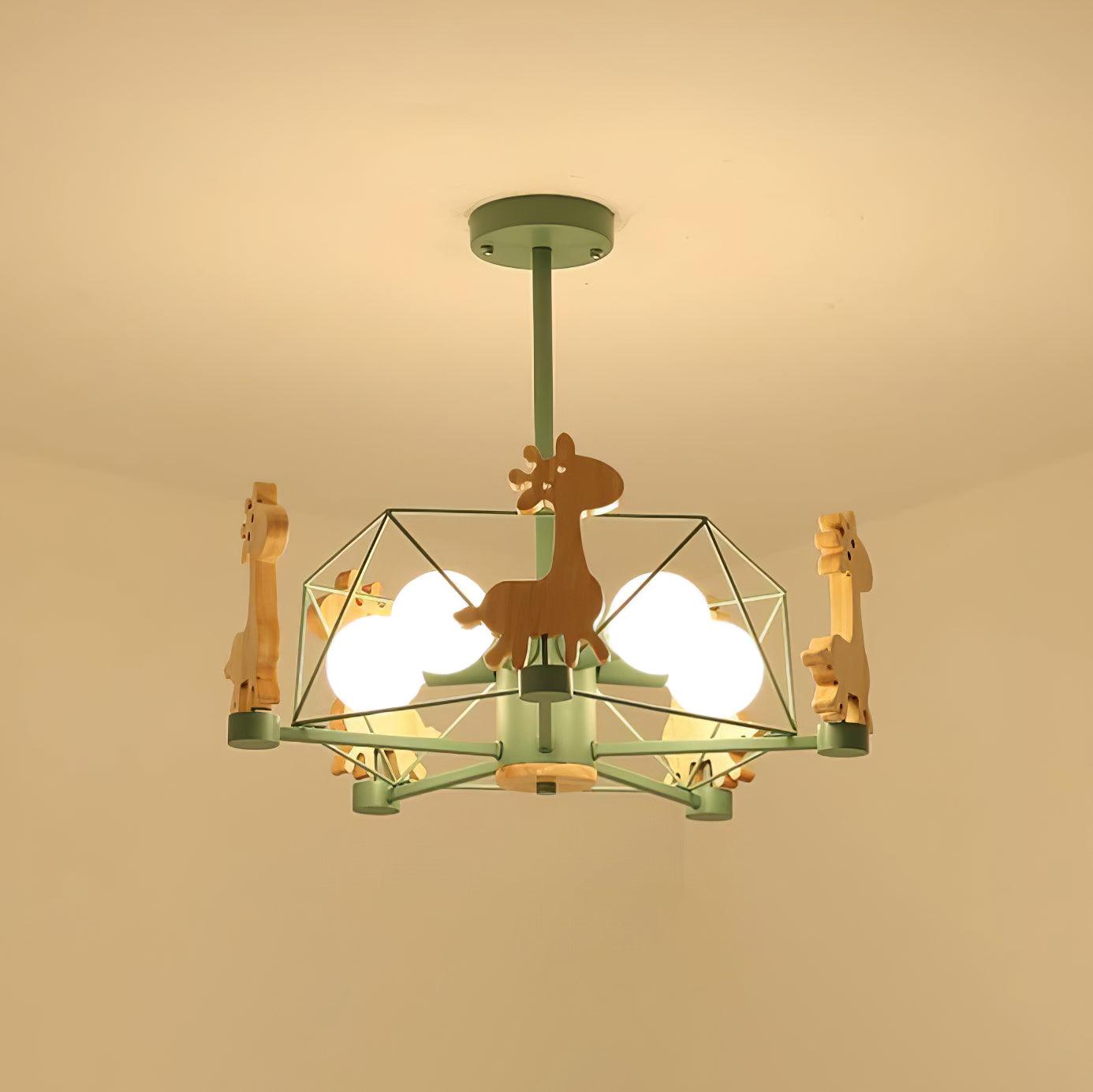 Lustra Chandelier Lovely Deer Wooden Green & Pink - Letslighting