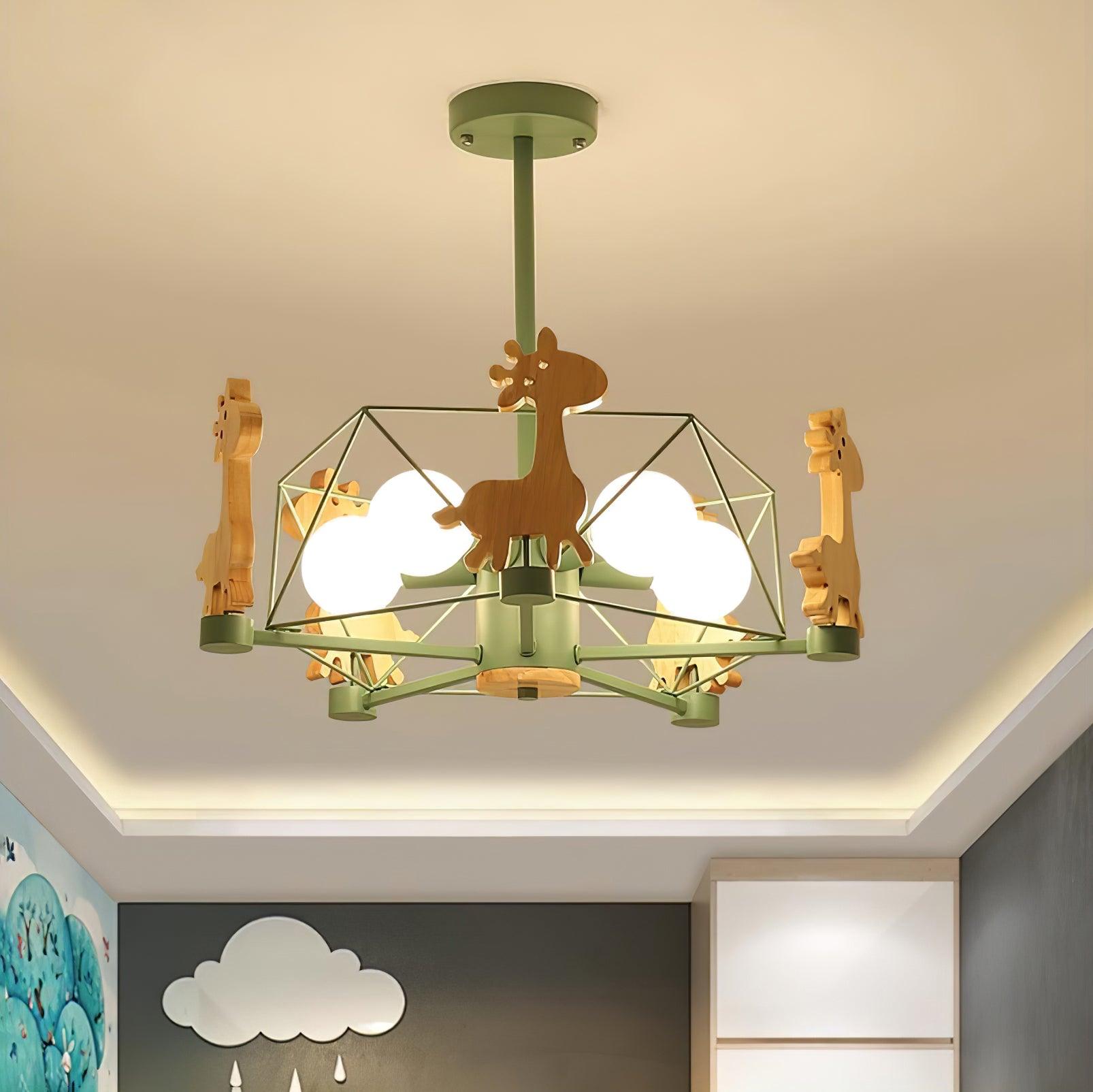 Lustra Chandelier Lovely Deer Wooden Green & Pink - Letslighting