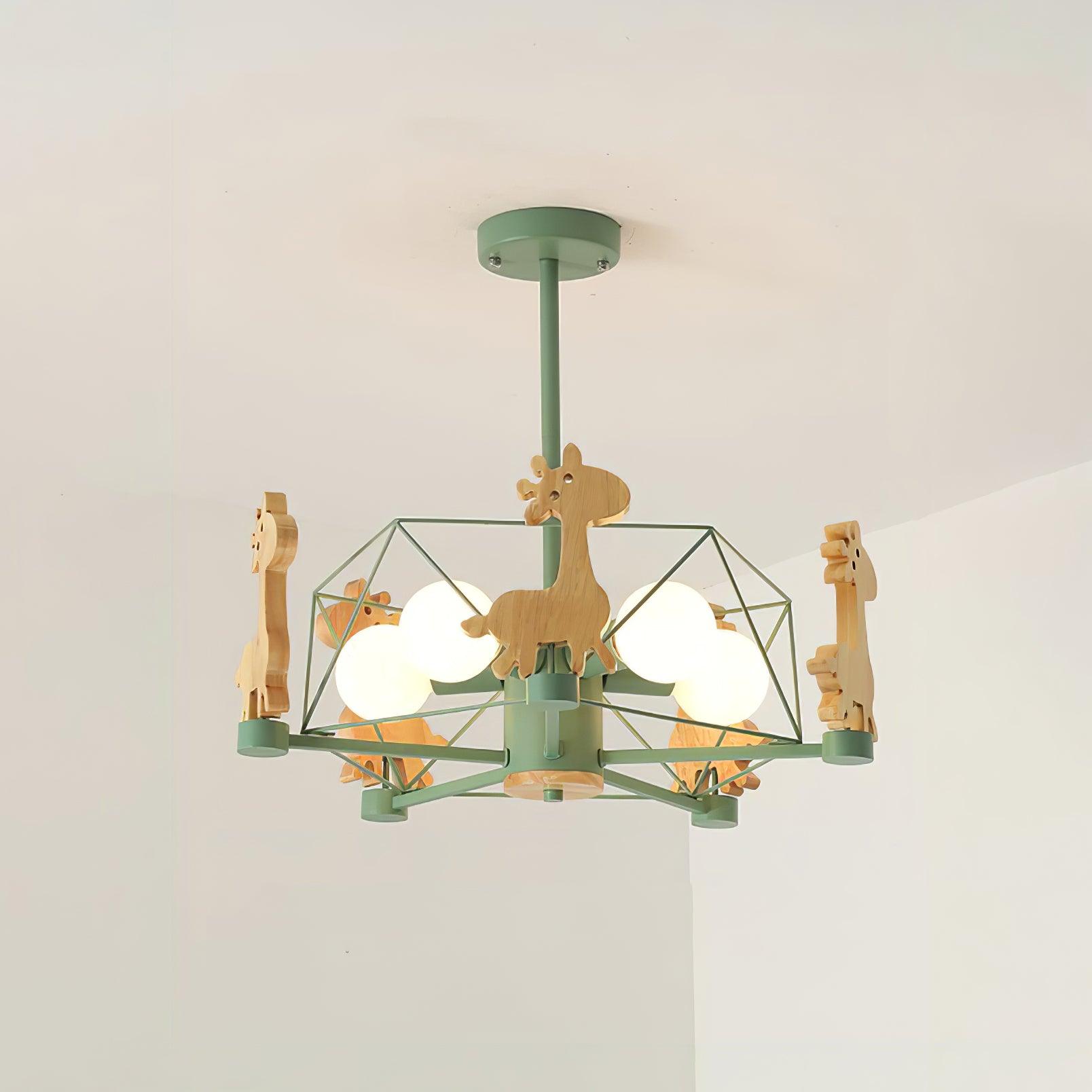 Lustra Chandelier Lovely Deer Wooden Green & Pink - Letslighting