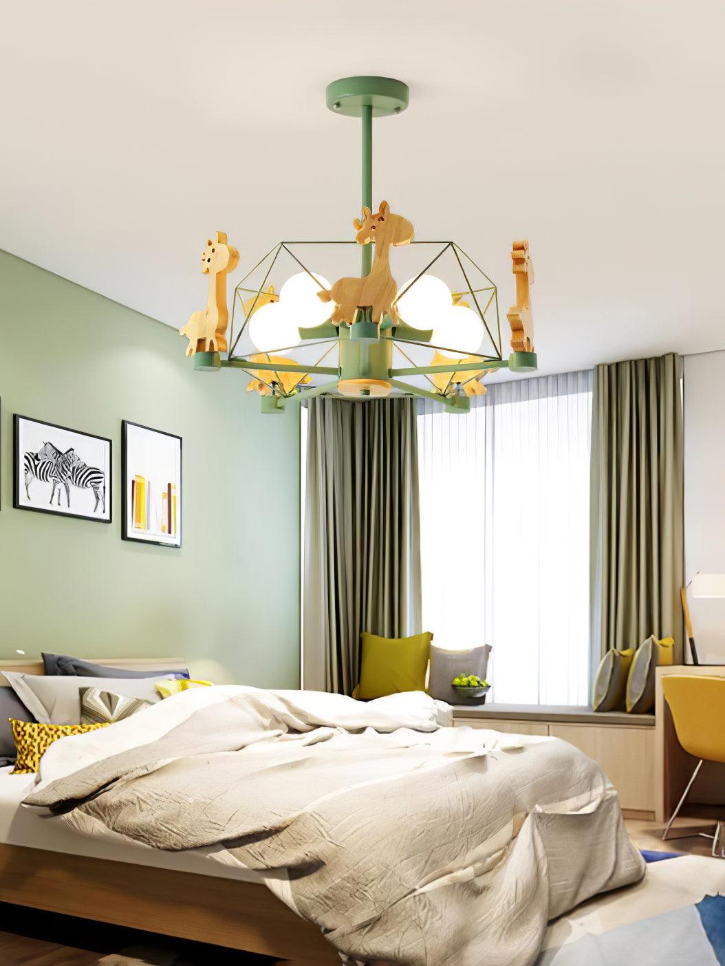 Lustra Chandelier Lovely Deer Wooden Green & Pink - Letslighting