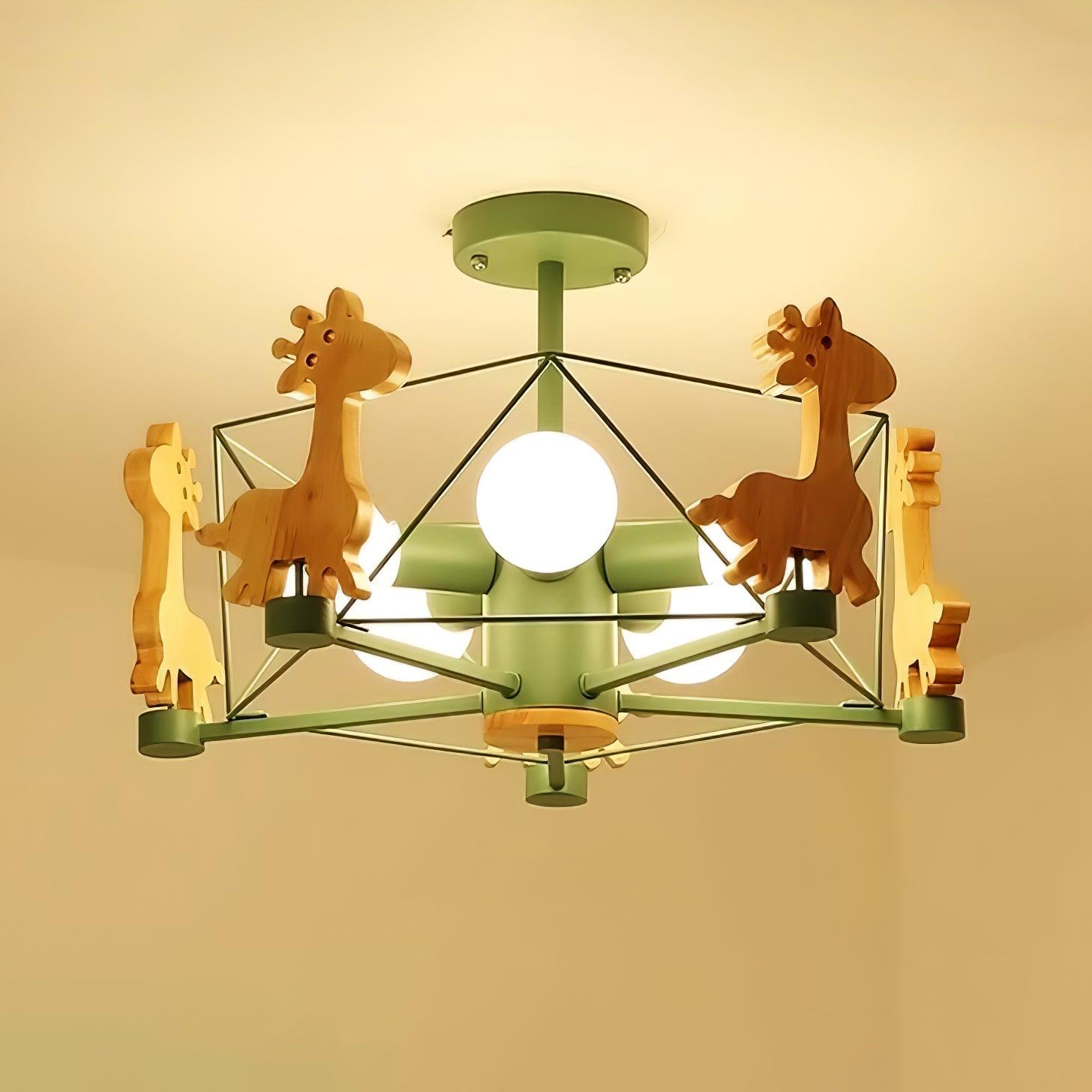 Lustra Chandelier Lovely Deer Wooden Green & Pink - Letslighting