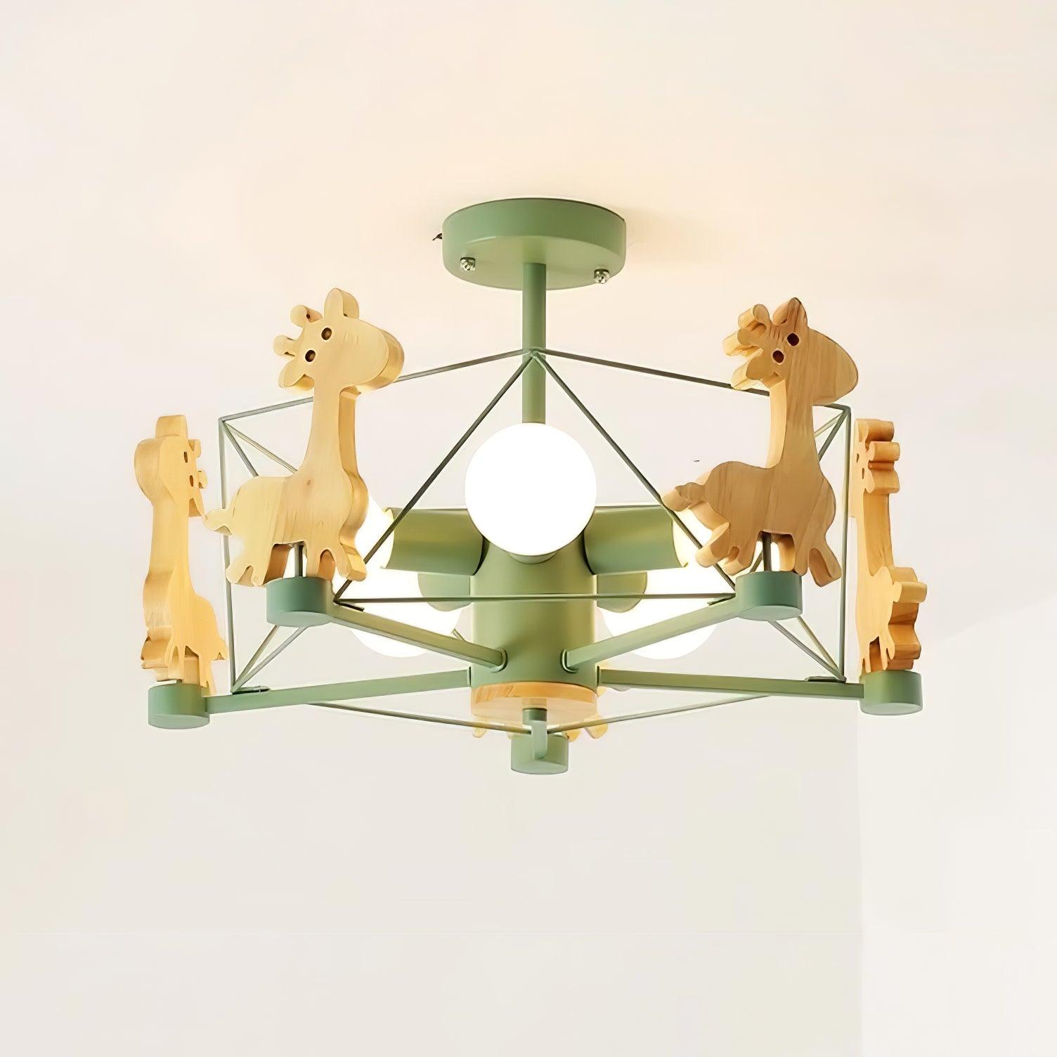 Lustra Chandelier Lovely Deer Wooden Green & Pink - Letslighting