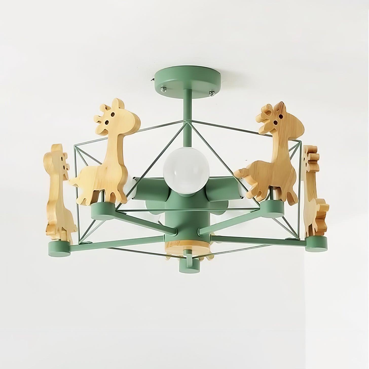 Lustra Chandelier Lovely Deer Wooden Green & Pink - Letslighting