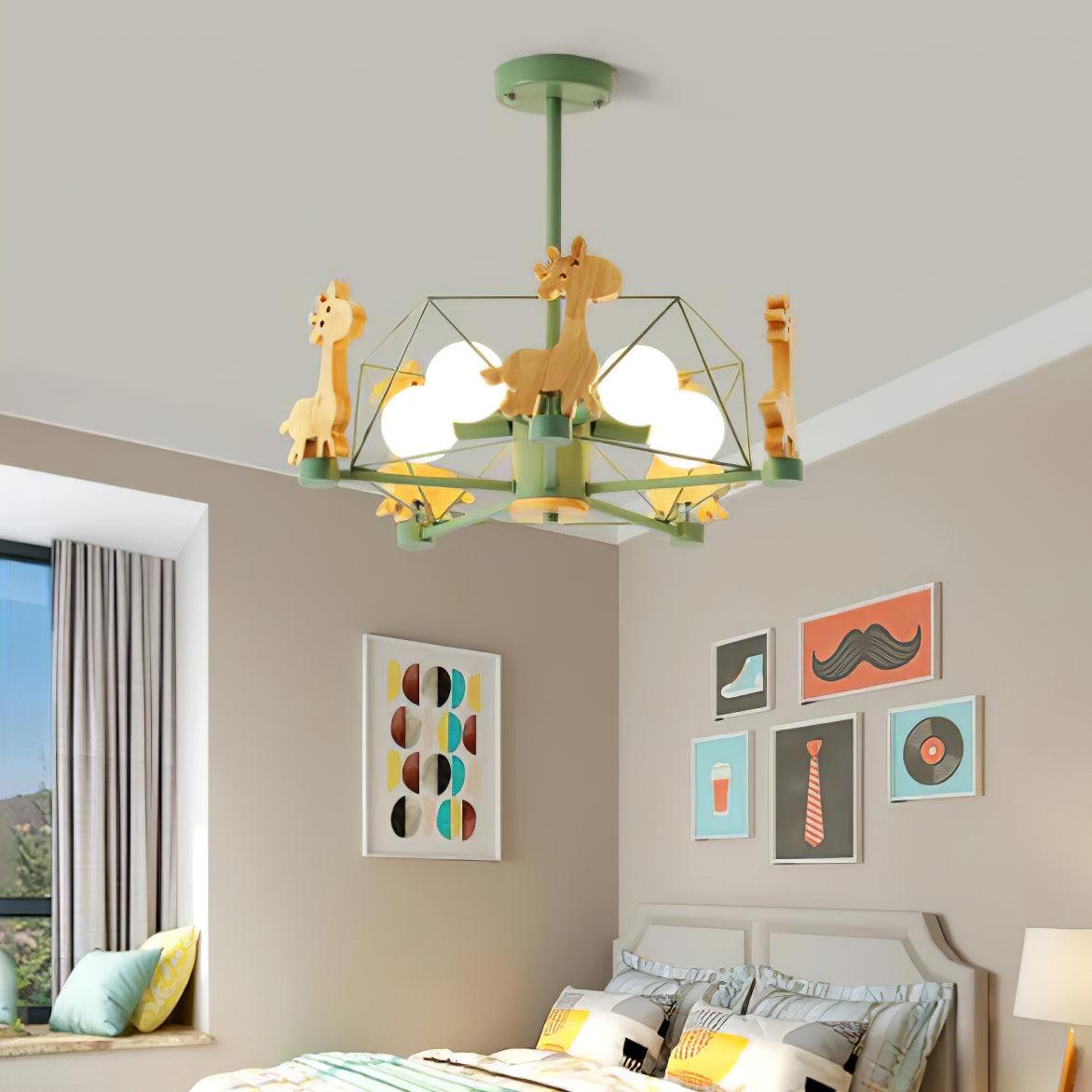 Lustra Chandelier Lovely Deer Wooden Green & Pink - Letslighting