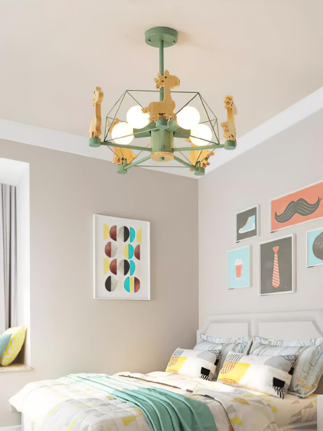Lustra Chandelier Lovely Deer Wooden Green & Pink - Letslighting