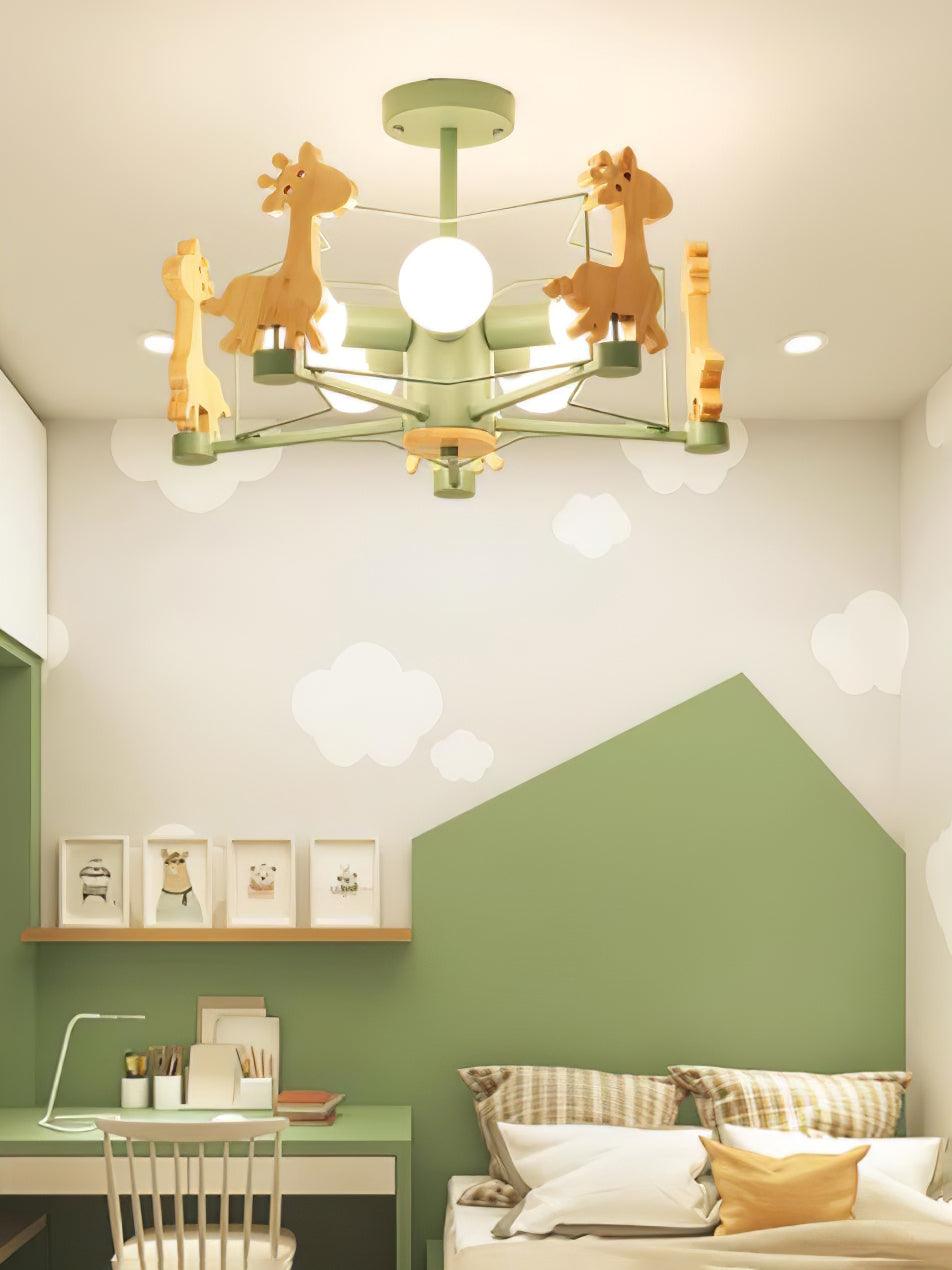 Lustra Chandelier Lovely Deer Wooden Green & Pink - Letslighting