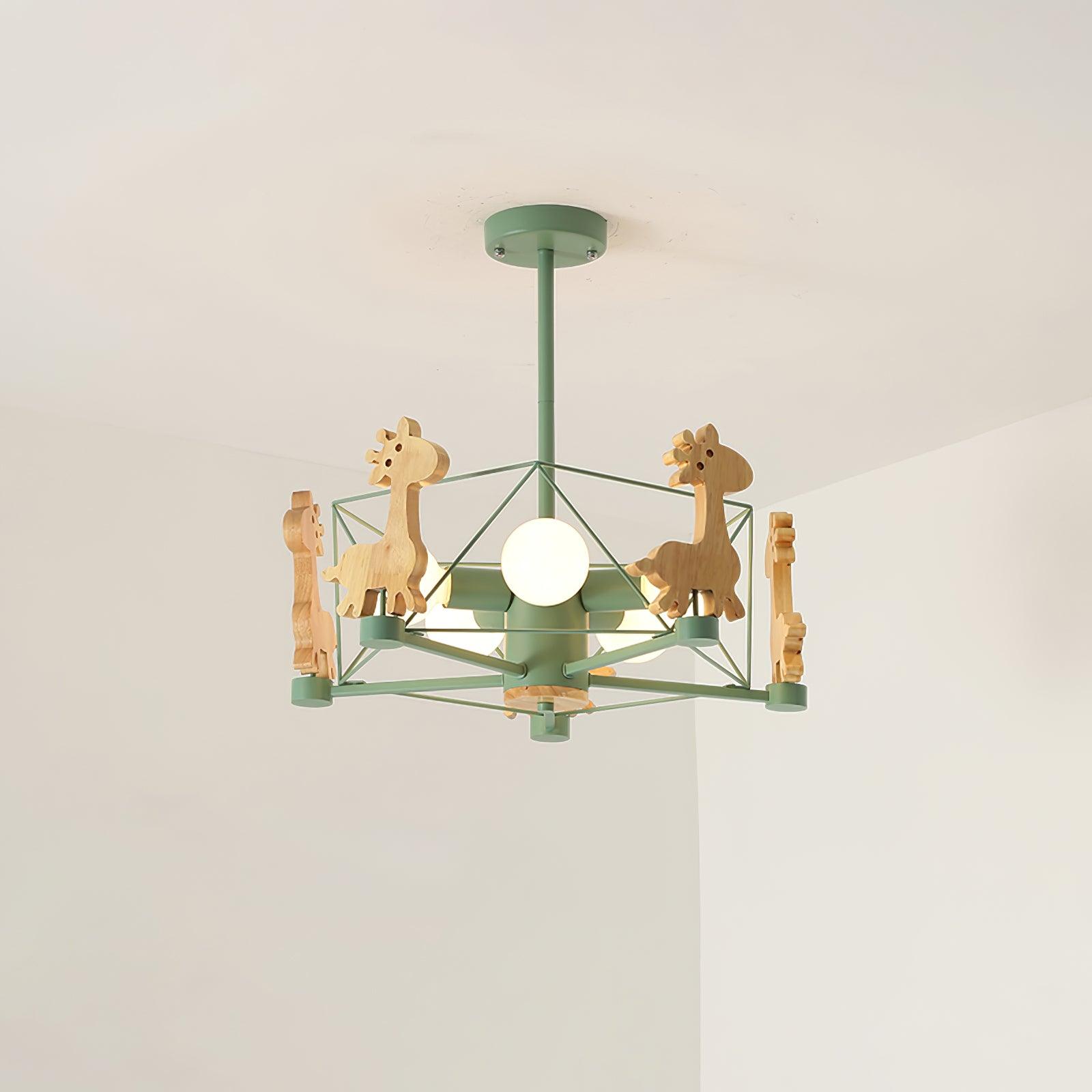 Lustra Chandelier Lovely Deer Wooden Green & Pink - Letslighting