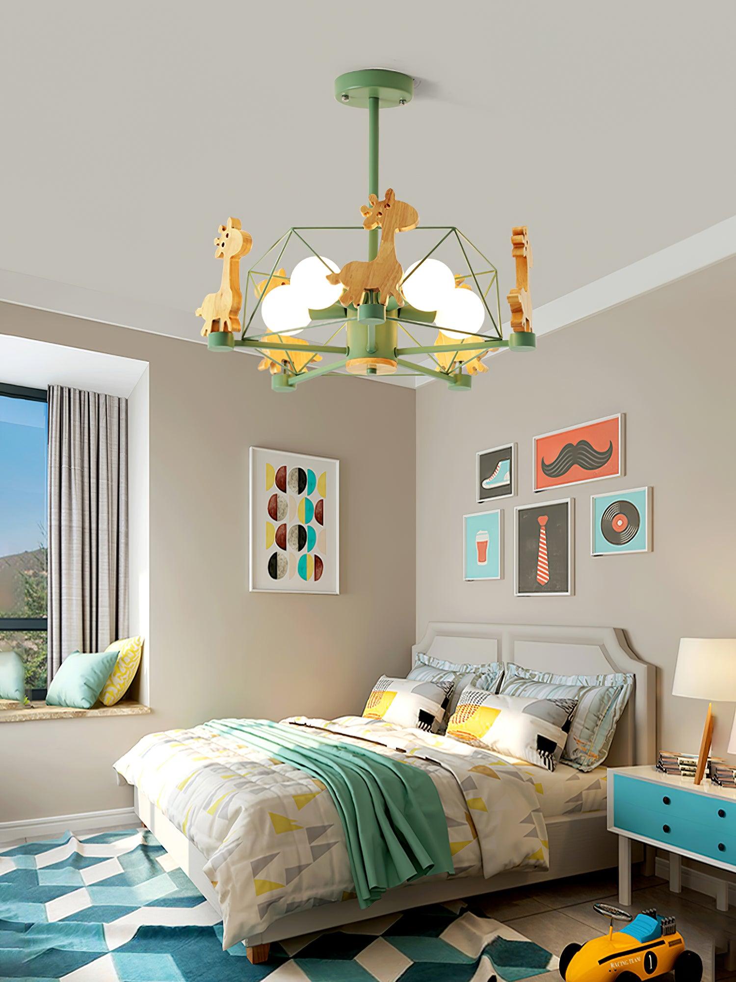 Lustra Chandelier Lovely Deer Wooden Green & Pink - Letslighting