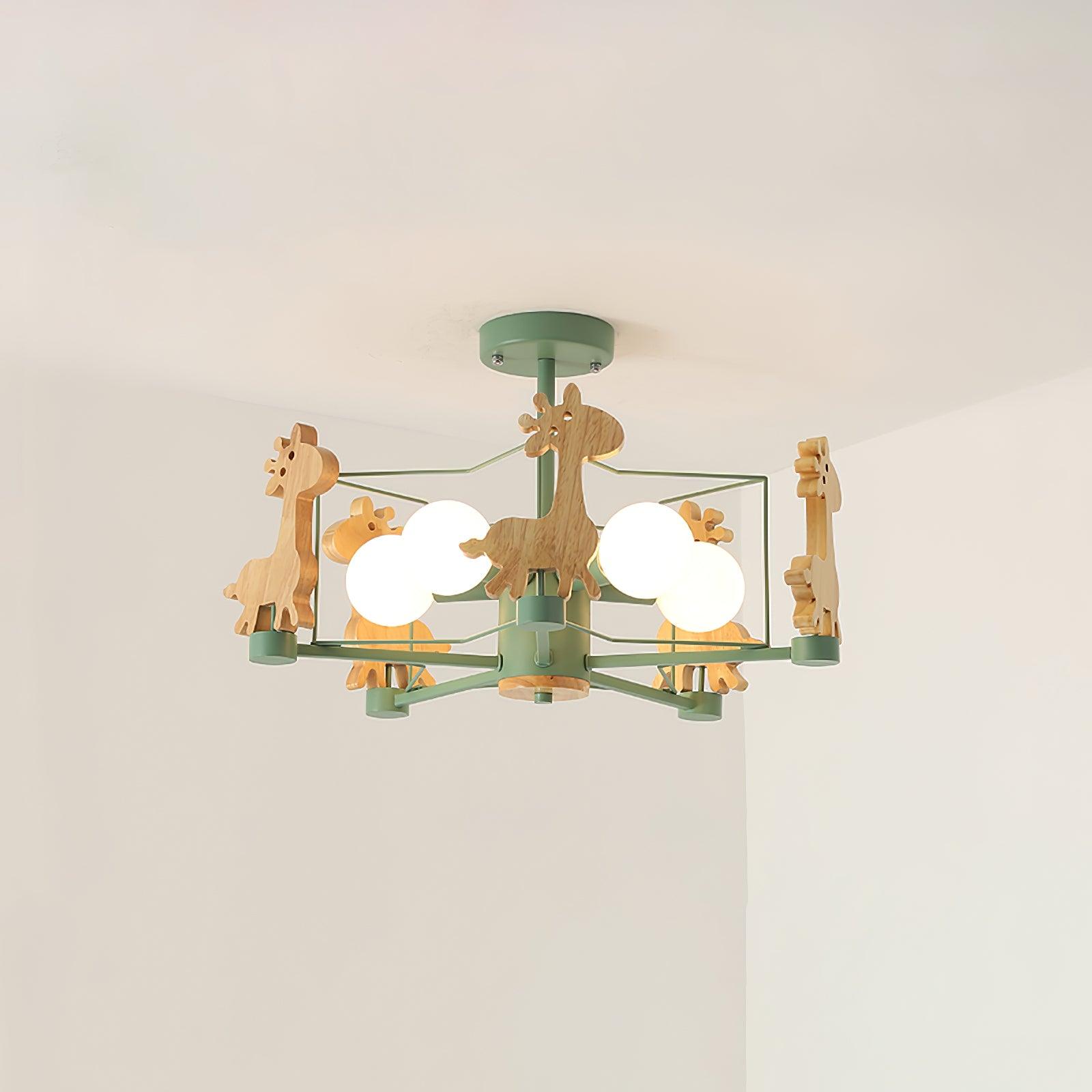 Lustra Chandelier Lovely Deer Wooden Green & Pink - Letslighting