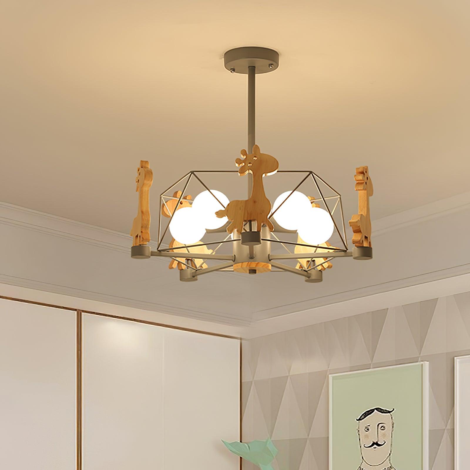 Lustra Chandelier Lovely Deer Wooden Green & Pink - Letslighting