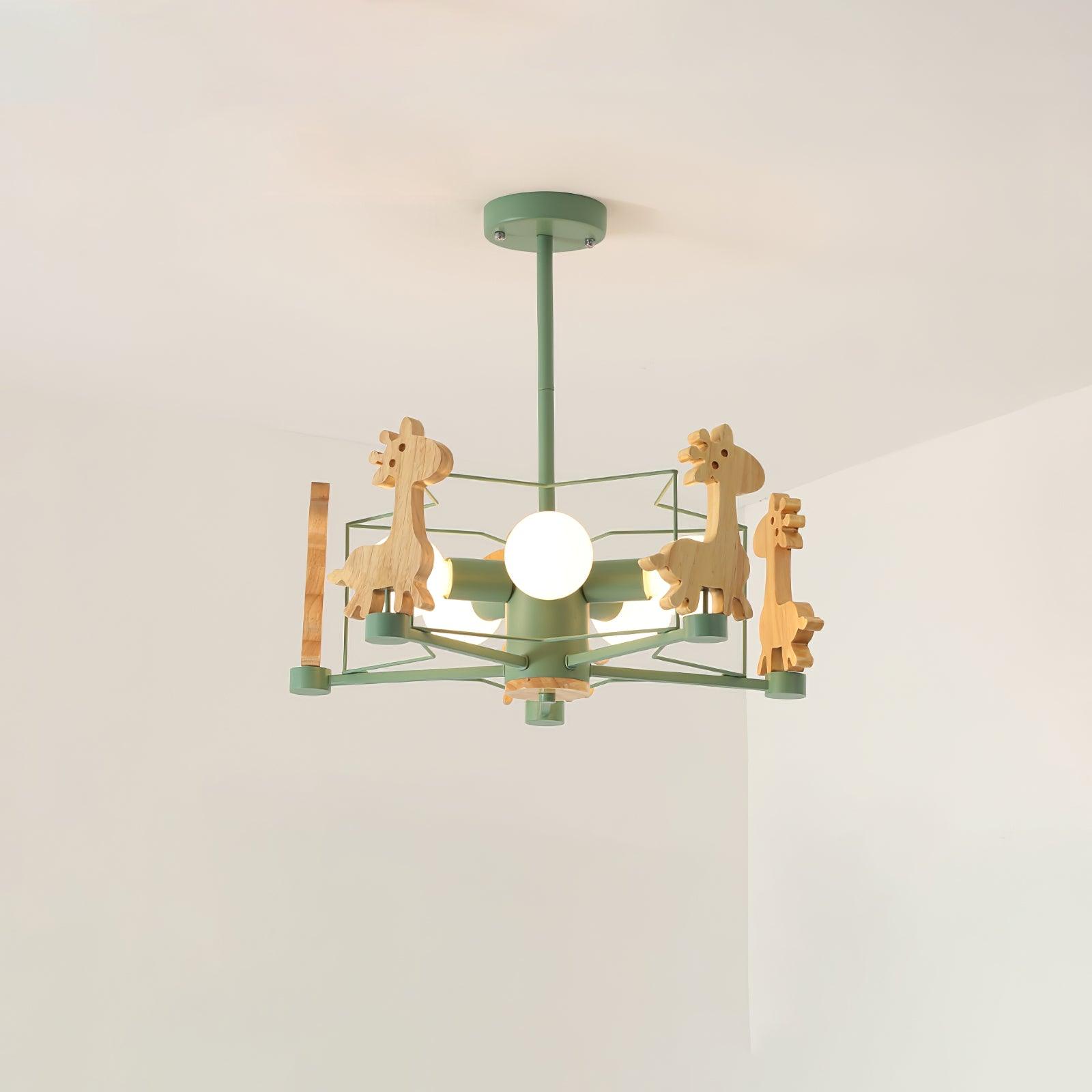 Lustra Chandelier Lovely Deer Wooden Green & Pink - Letslighting